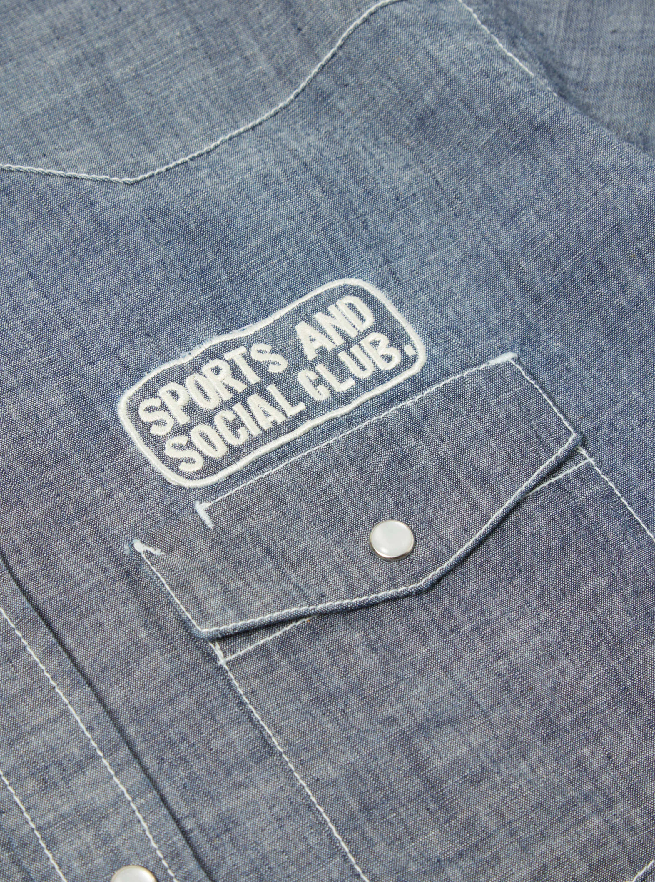 Universal Works Embroidered Western Garage Shirt in Indigo Chambray sold by Universal Works product image thumbnail 4