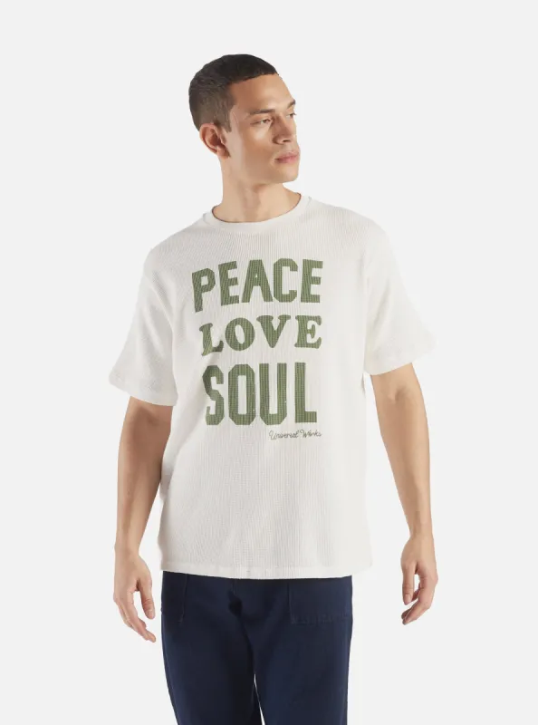 Universal Works Print Tee in Off White Organic Cotton/Hemp Waffle sold by Universal Works