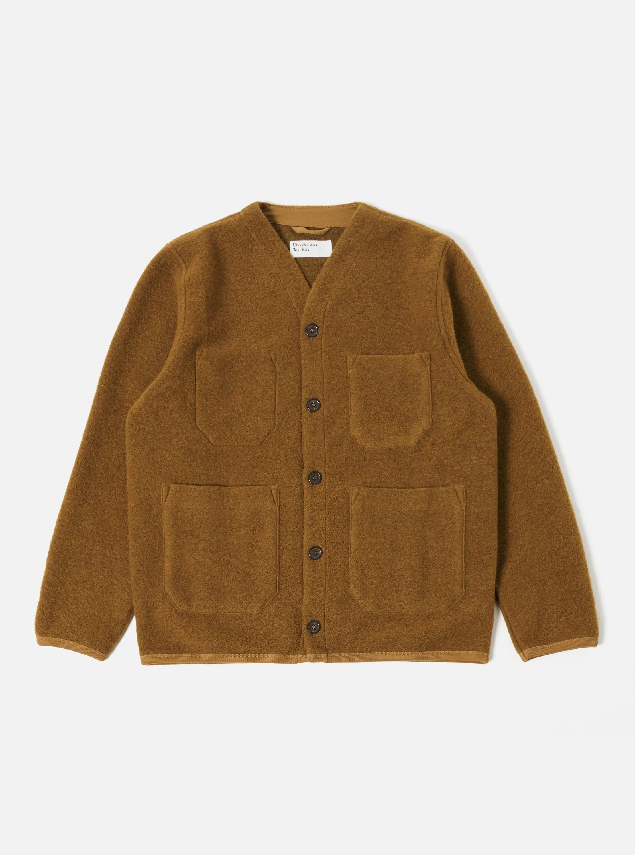 Universal Works Cardigan in Mustard Wool Fleece sold by Universal Works