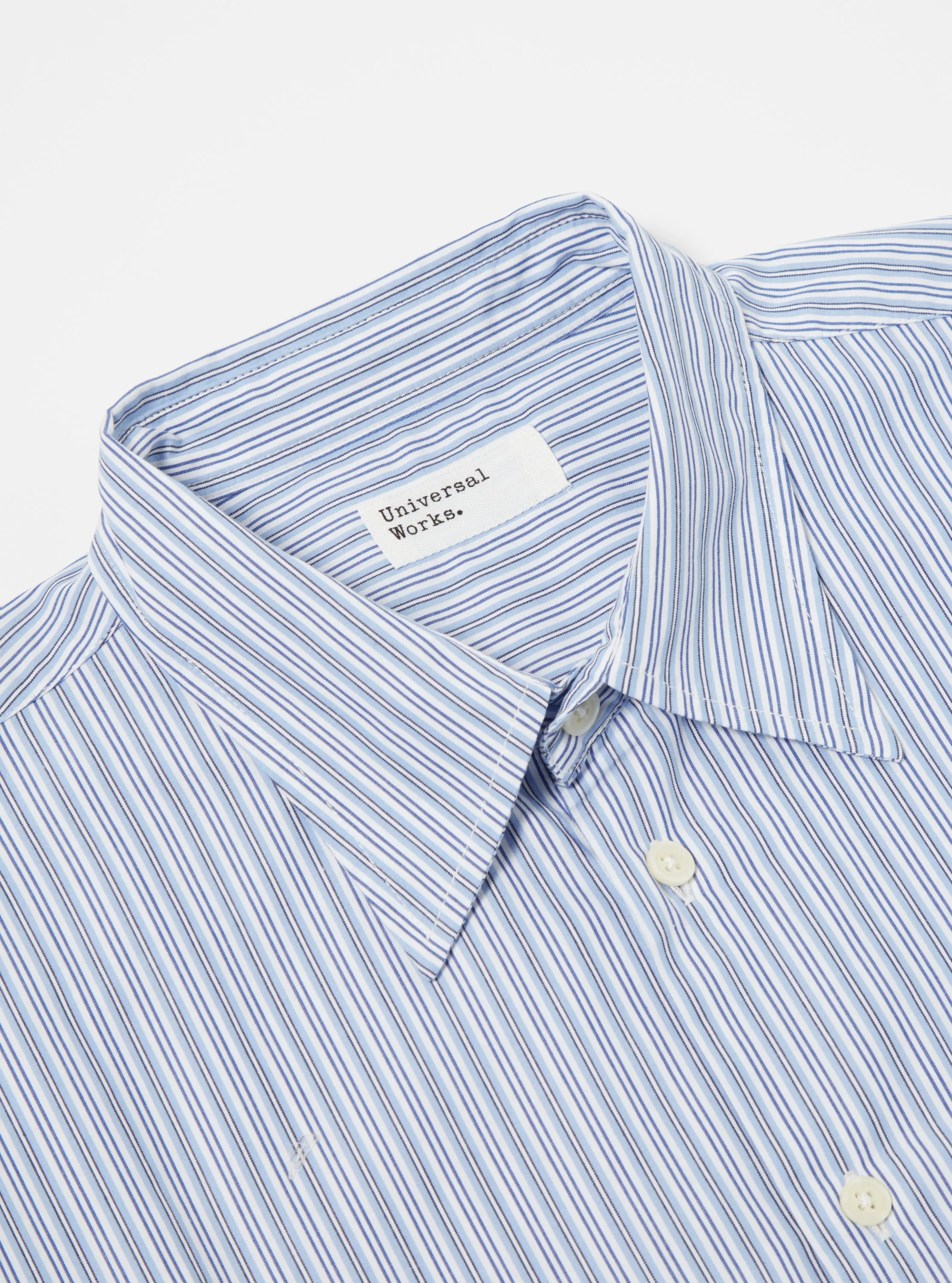 Universal Works Square Pocket Shirt in Blue/Navy Busy Stripe Cotton sold by Universal Works product image thumbnail 4