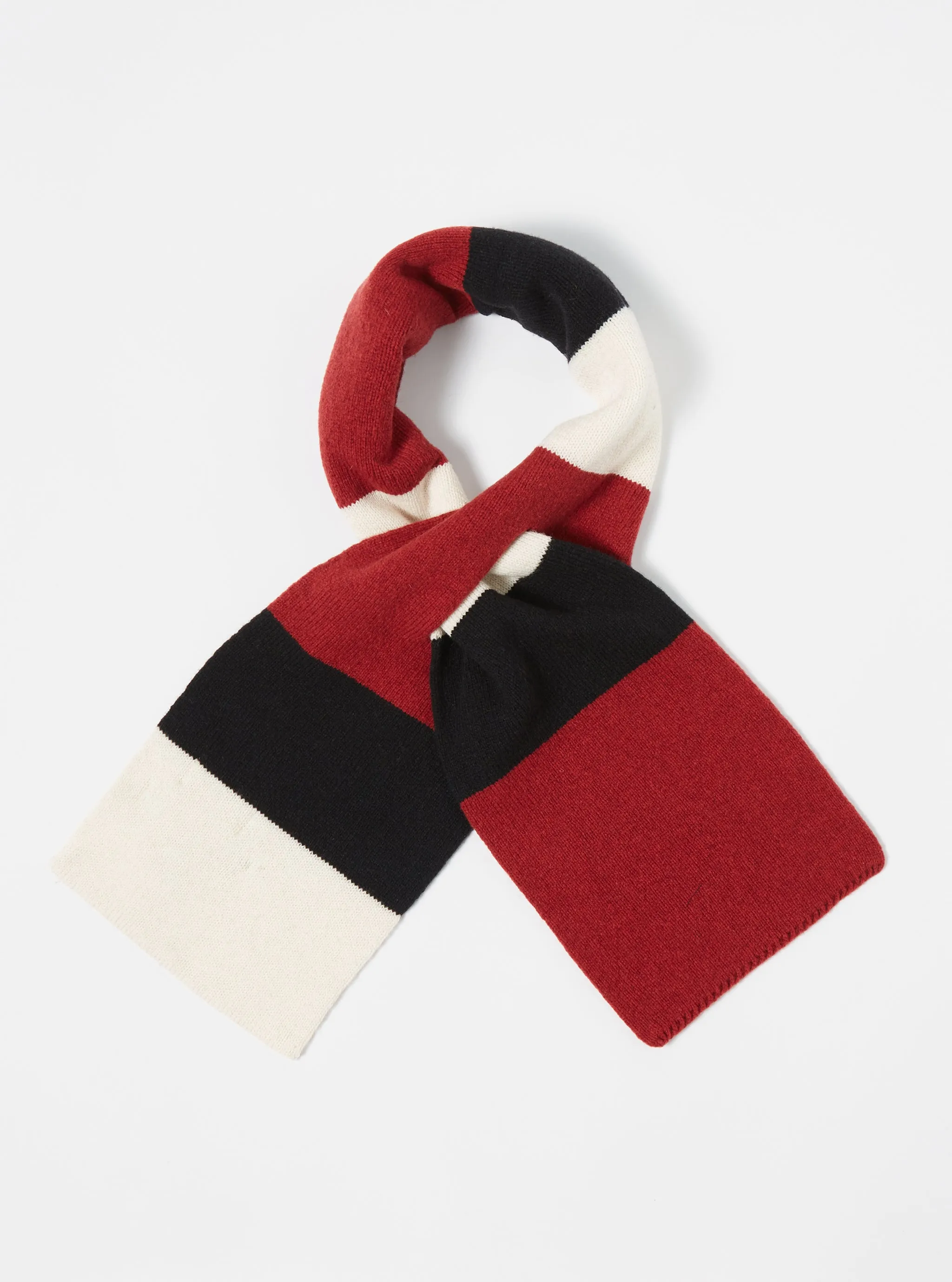 Black/Red/Ecru Soft Wool Deluxe Football Scarf sold by Universal Works