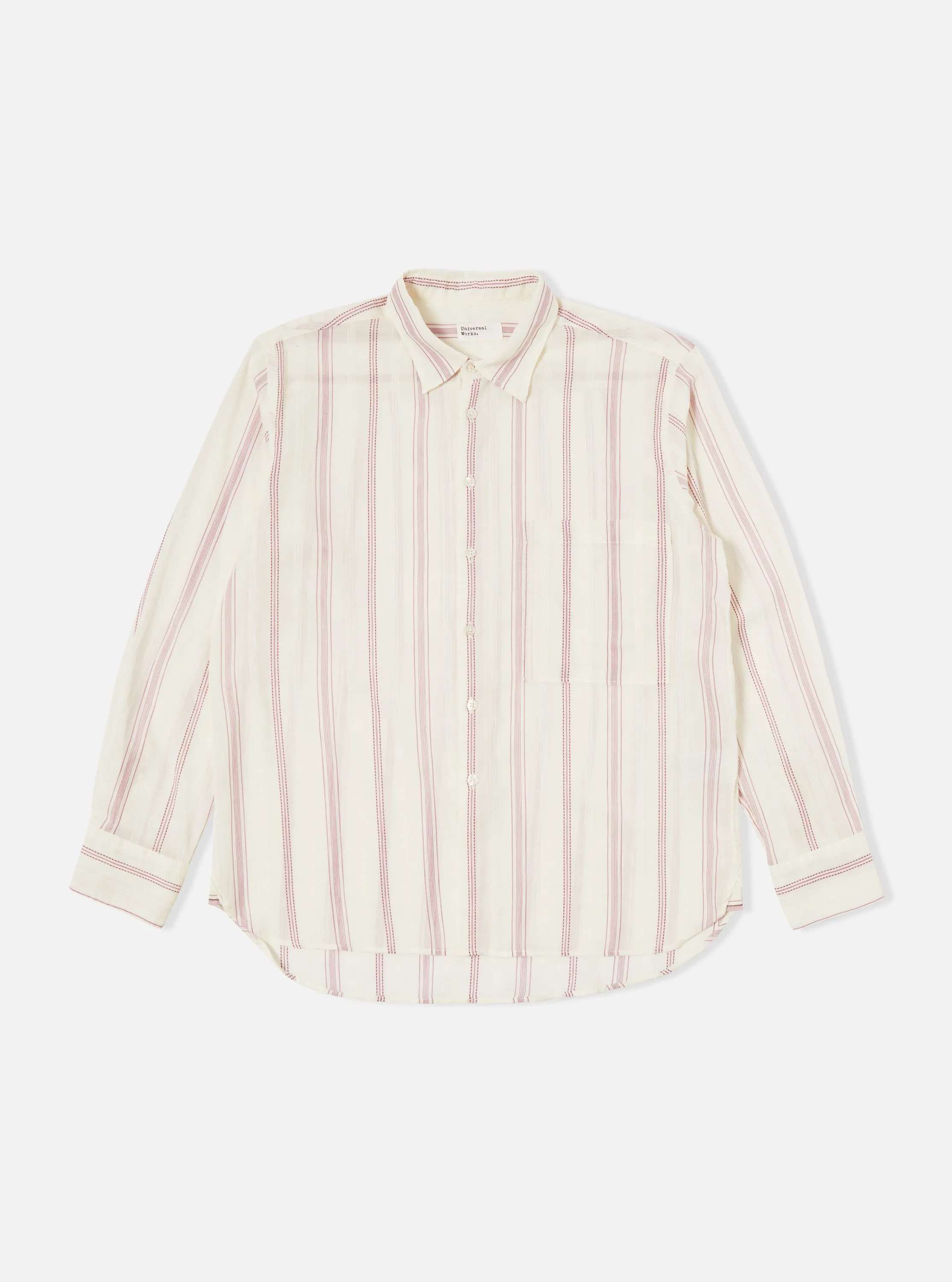 Universal Works Square Pocket Shirt in Ecru/Lilac Hendrix Curry Stripe sold by Universal Works