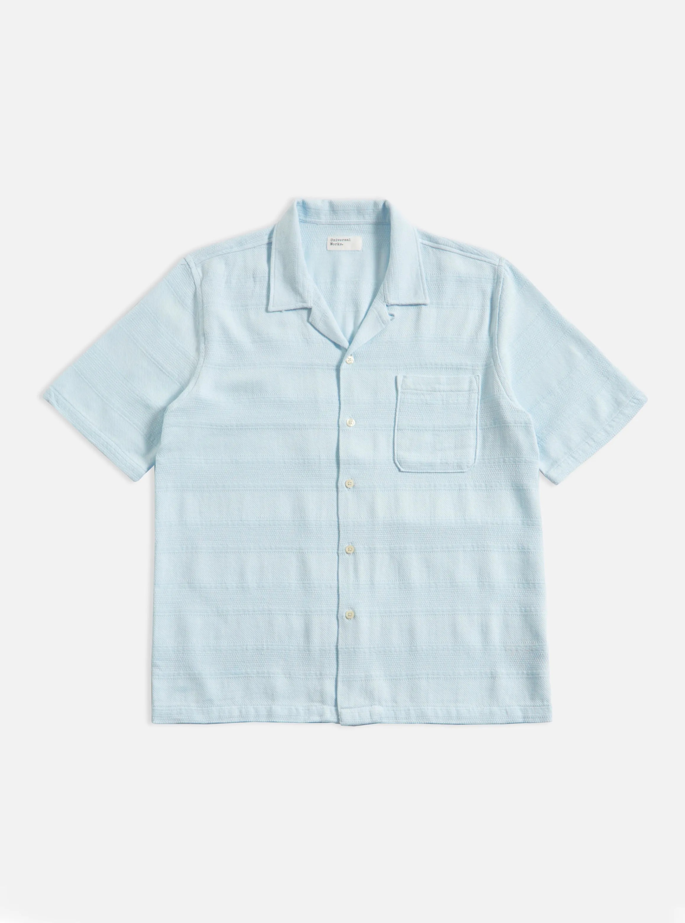 Universal Works Road Shirt in Sky Tipzzi Stripe sold by Universal Works