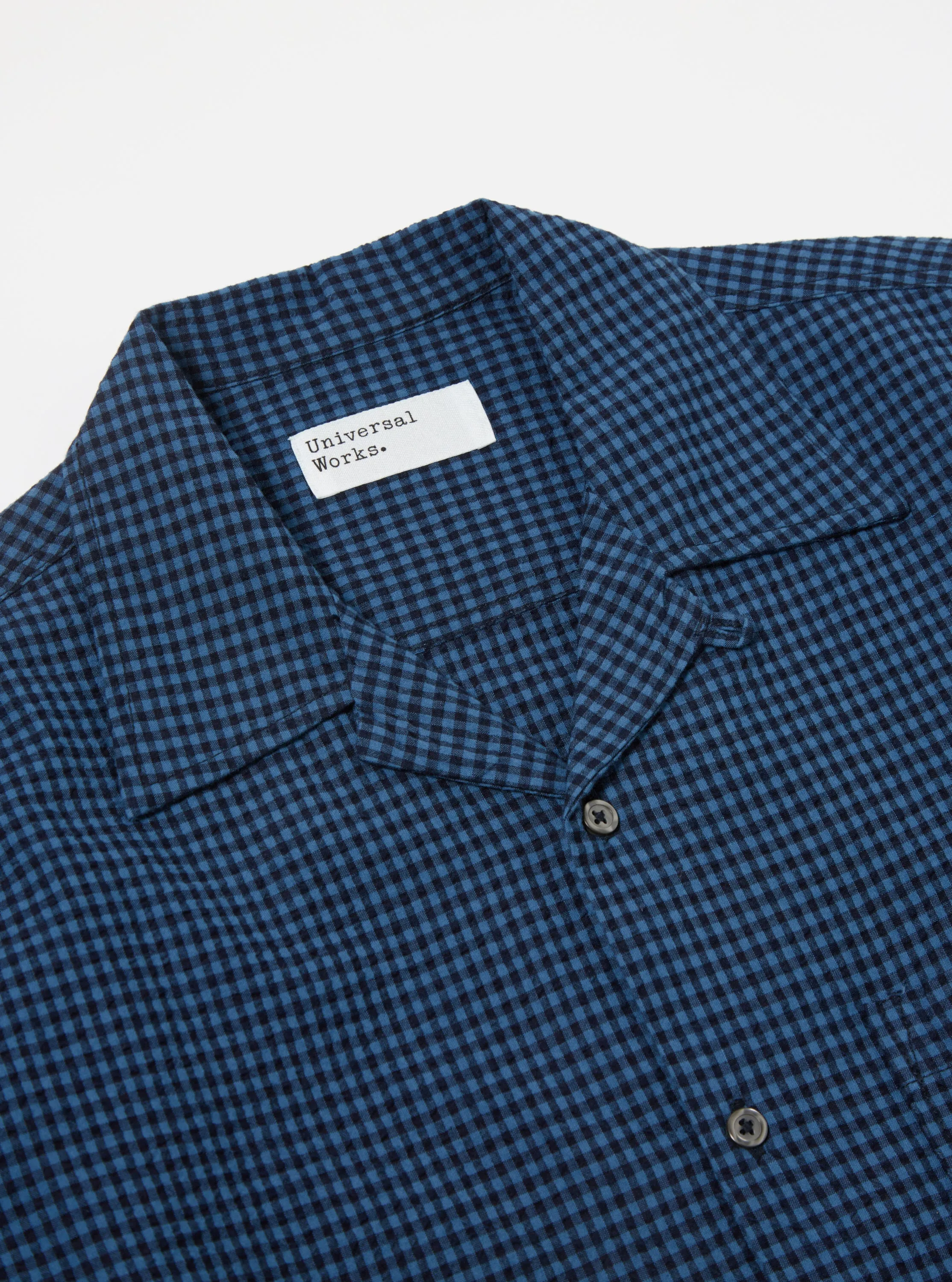 Universal Works L/S Camp Shirt in Navy Gingham Seersucker sold by Universal Works product image thumbnail 4