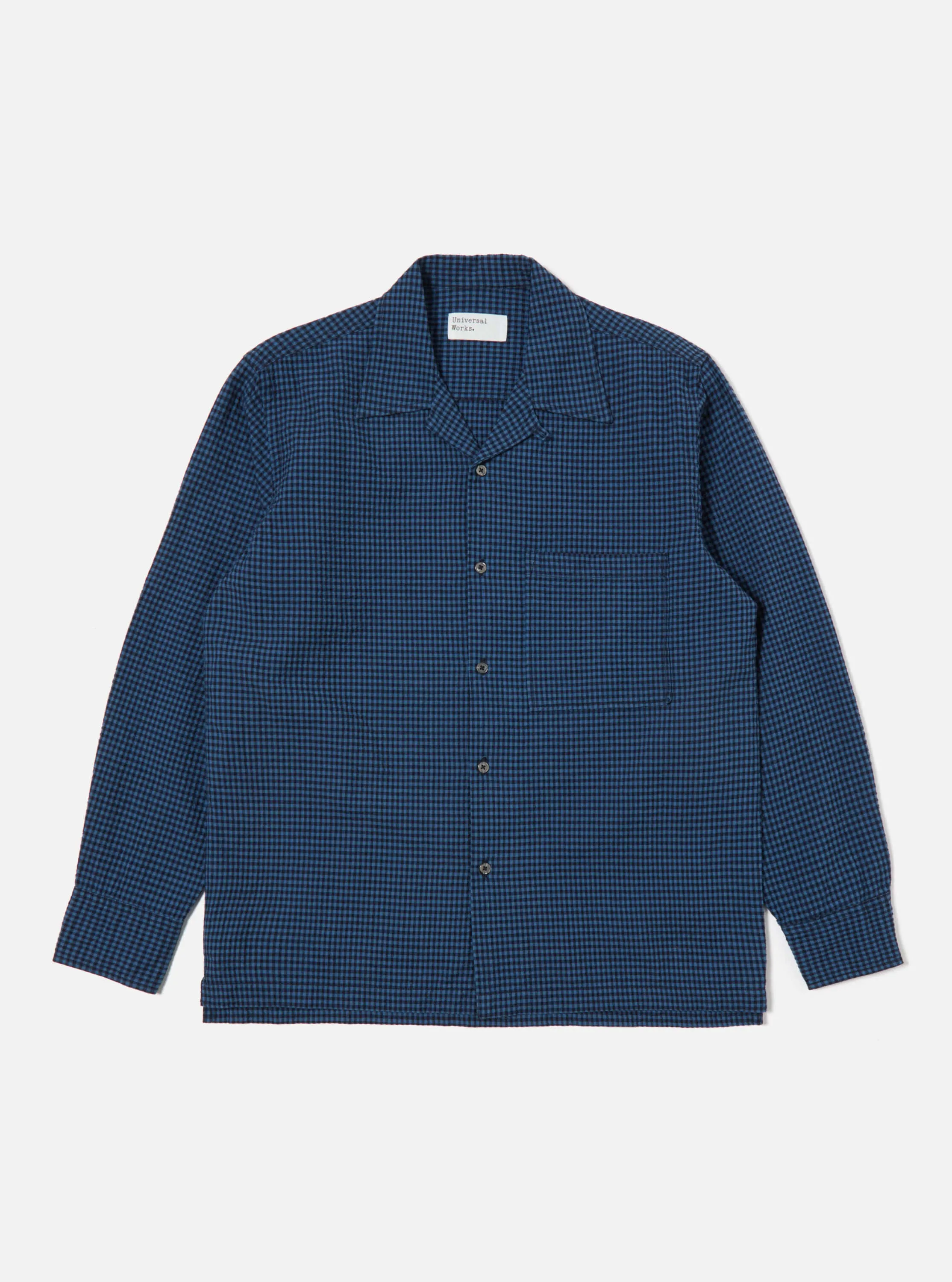 Universal Works L/S Camp Shirt in Navy Gingham Seersucker sold by Universal Works product image thumbnail 2