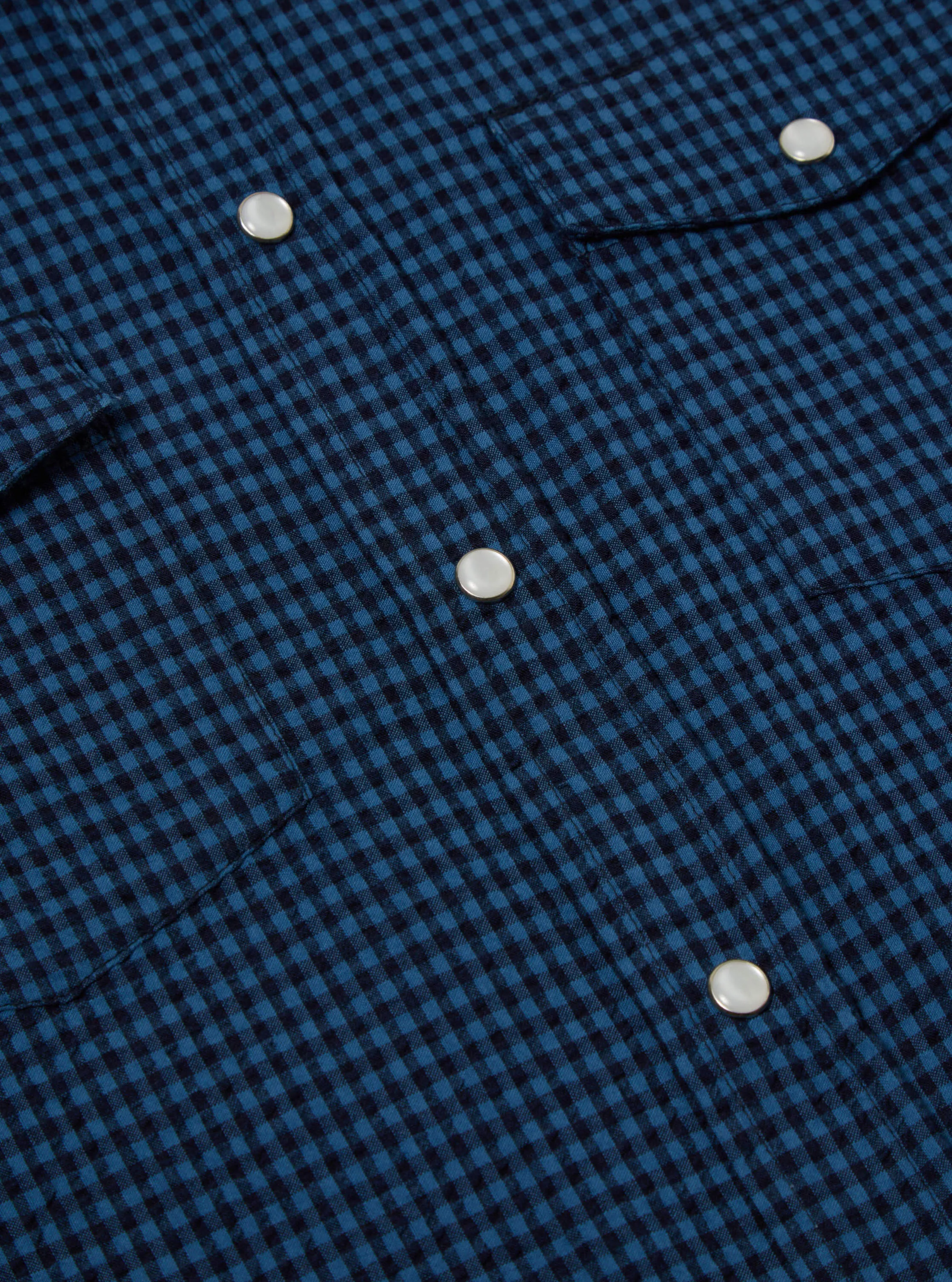 Universal Works Western Garage Shirt in Navy Gingham Seersucker sold by Universal Works product image thumbnail 4