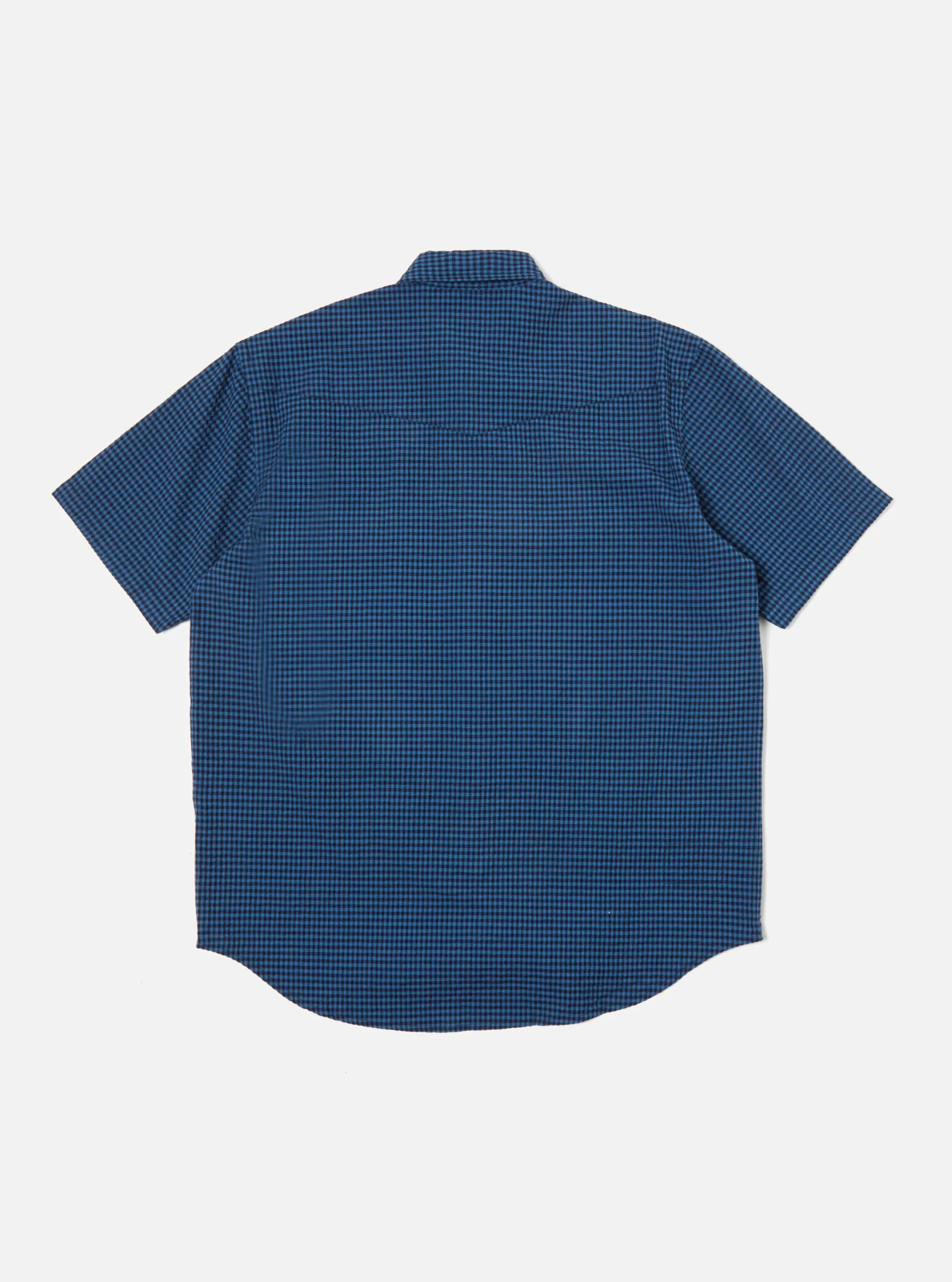 Universal Works Western Garage Shirt in Navy Gingham Seersucker sold by Universal Works product image thumbnail 2