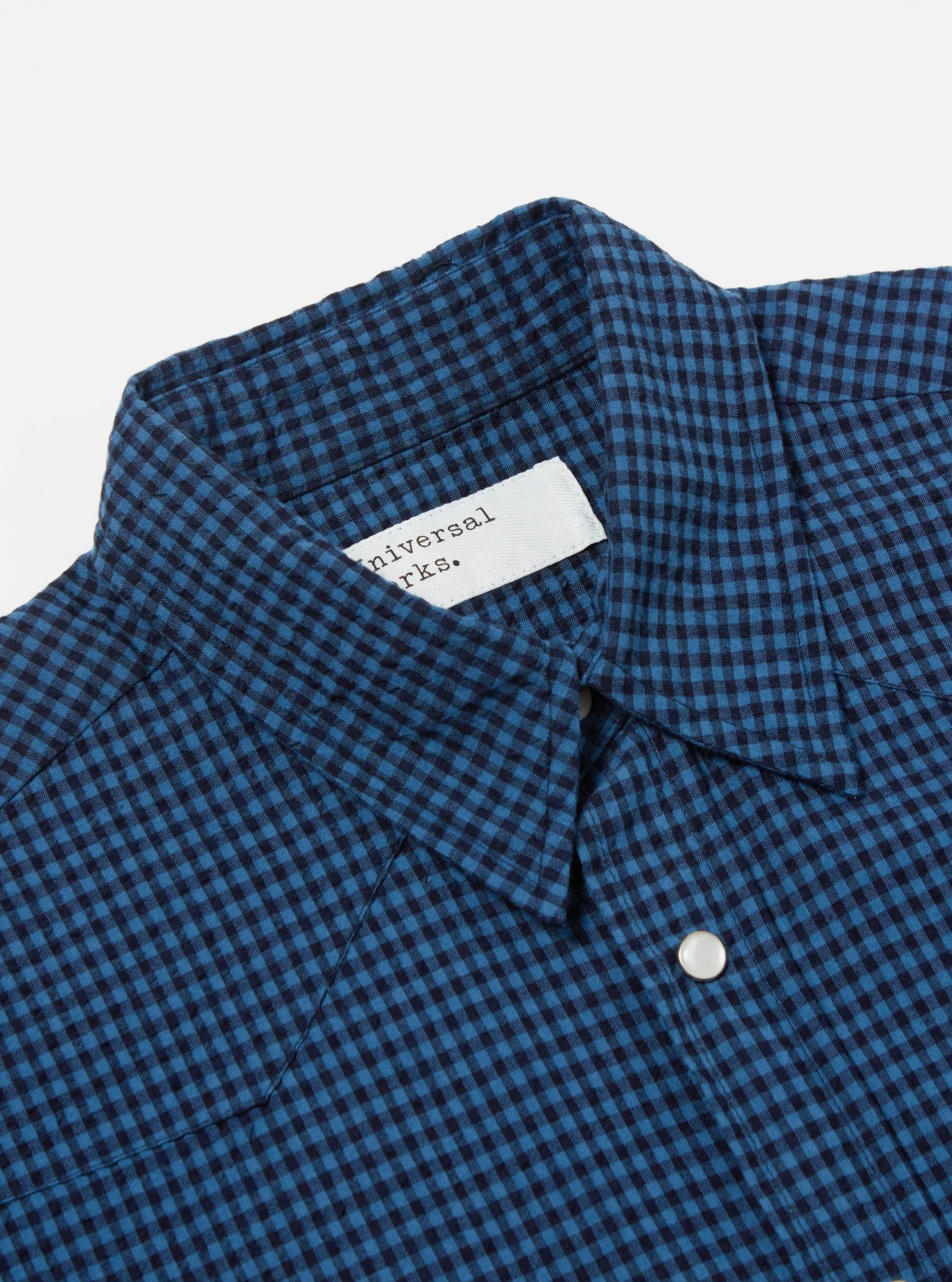Universal Works Western Garage Shirt in Navy Gingham Seersucker sold by Universal Works product image thumbnail 3