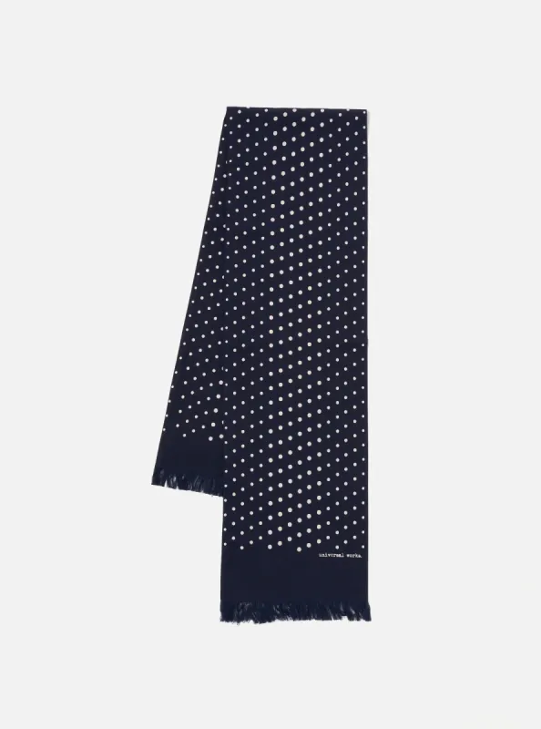 Universal Works Short Scarf in Navy Dot Print sold by Universal Works