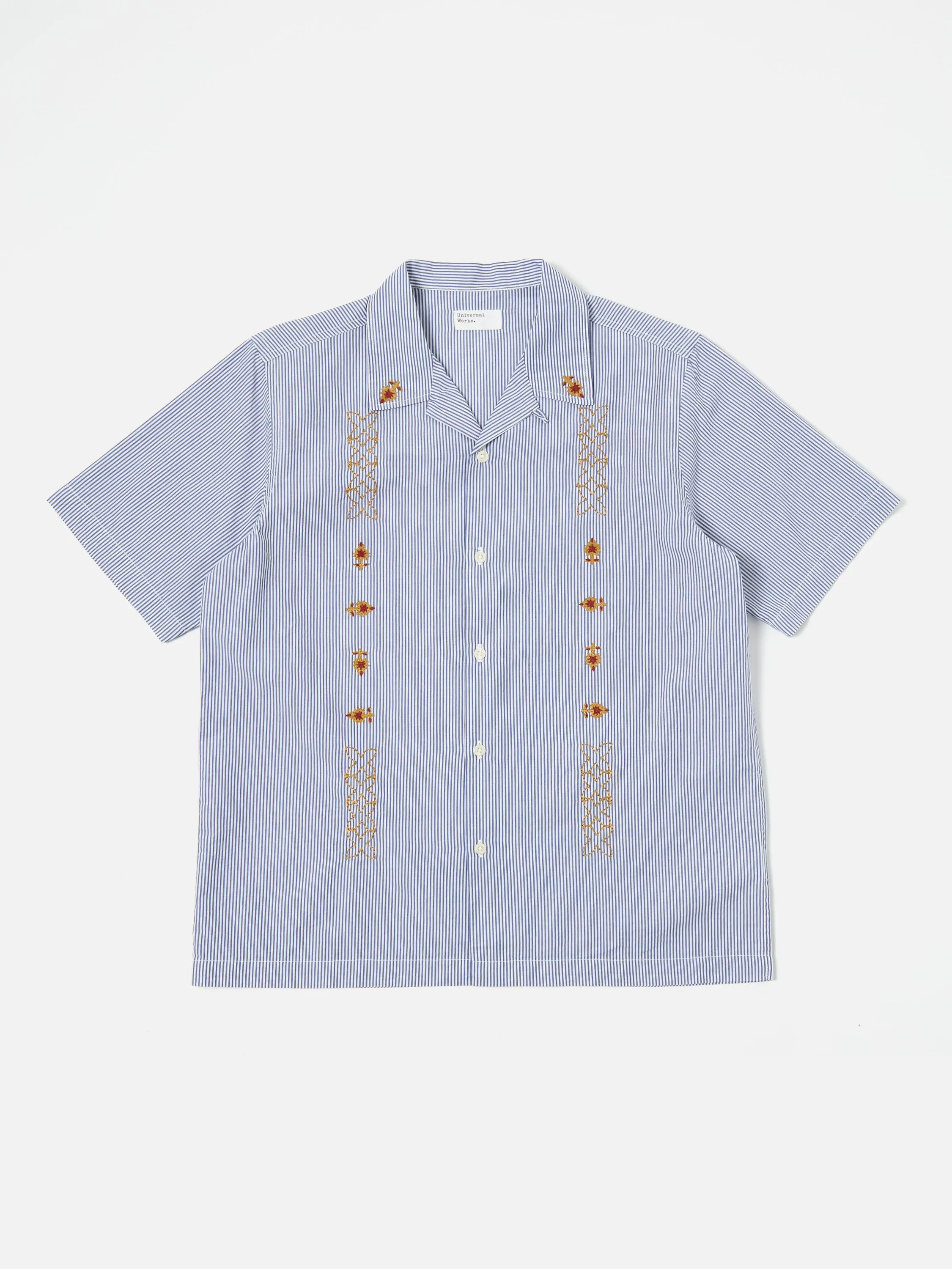 Universal Works Road Shirt in Blue Embroidered Classic Stripe sold by Universal Works product image thumbnail 2