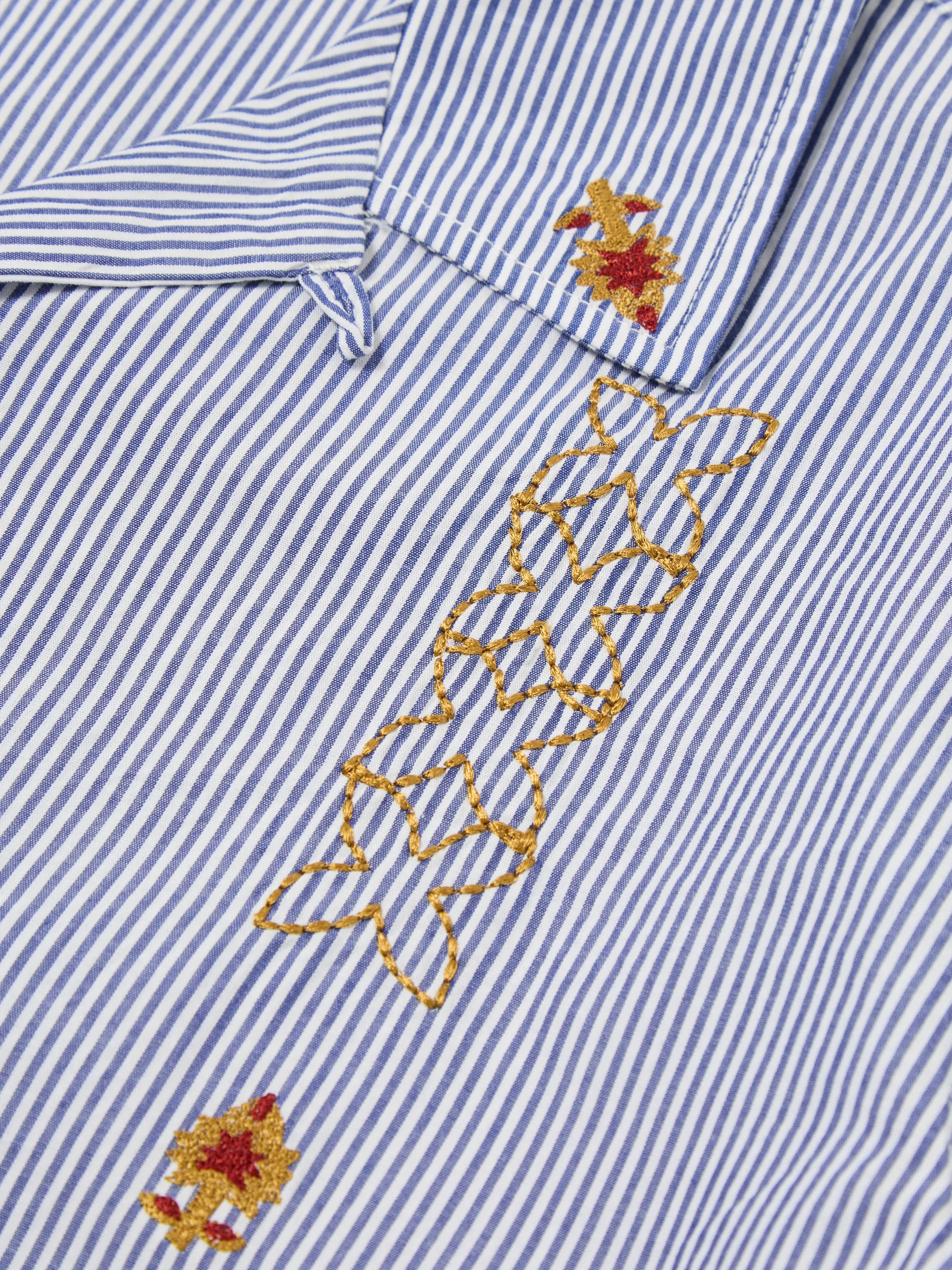 Universal Works Road Shirt in Blue Embroidered Classic Stripe sold by Universal Works product image thumbnail 5