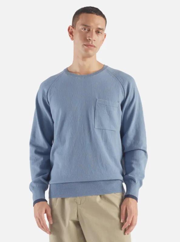 Universal Works Loose Pocket Crew in Chambray Eco Cotton sold by Universal Works