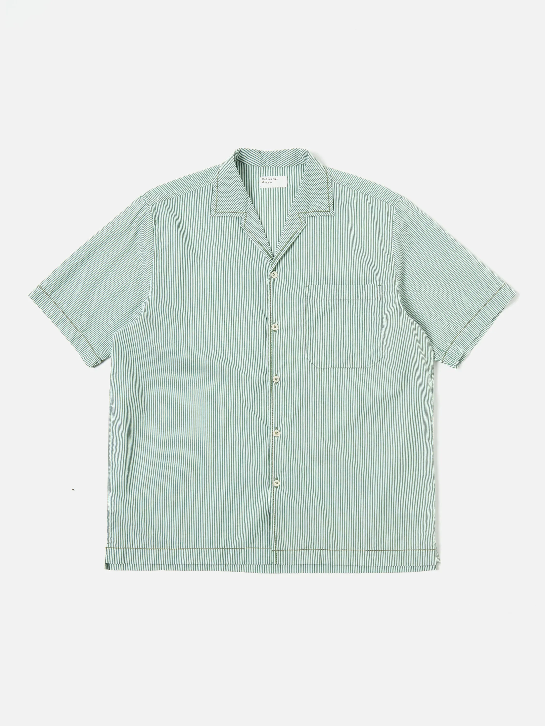 Universal Works Minari Shirt in Green Classic Stripes sold by Universal Works