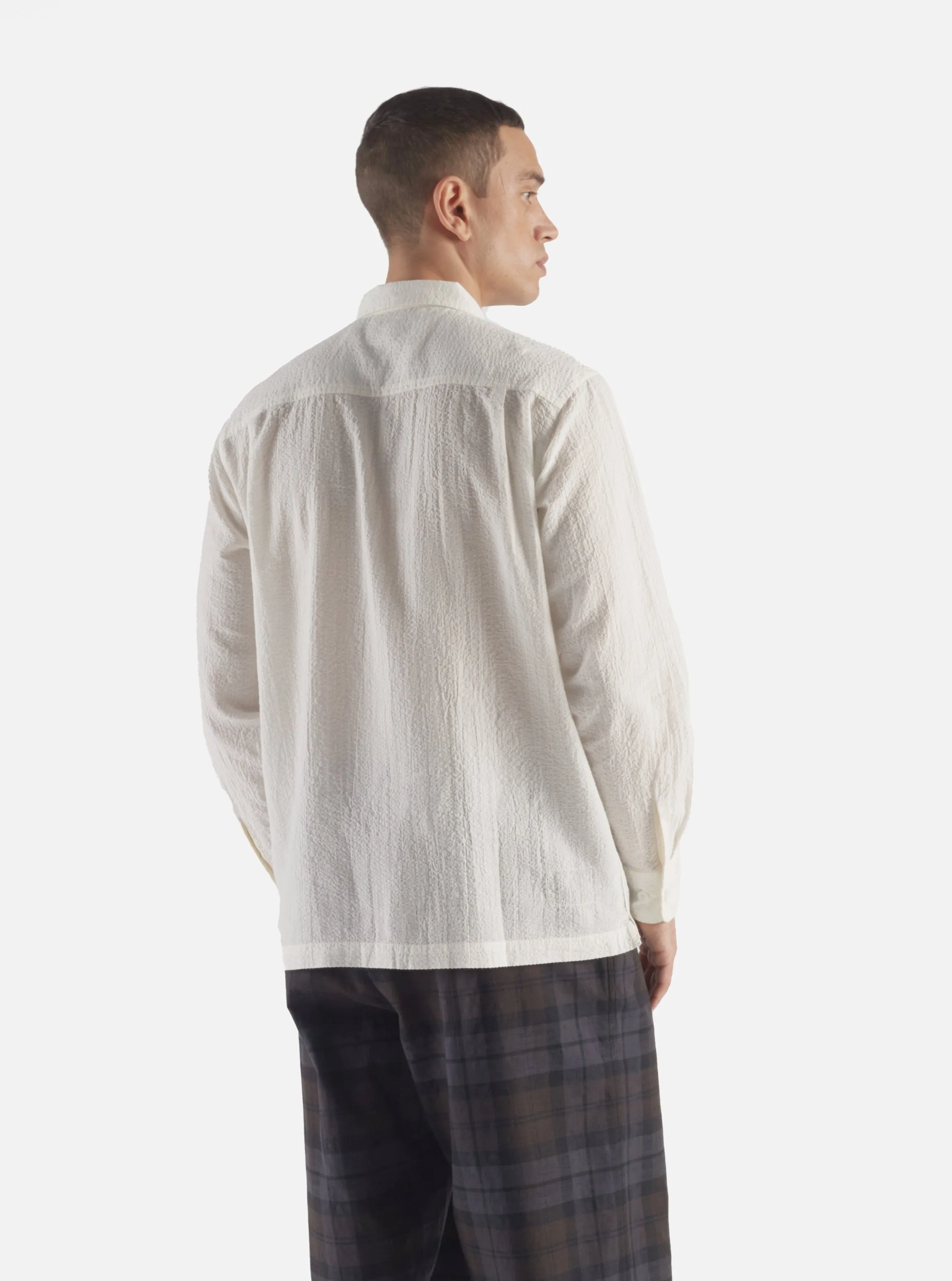 Universal Works L/S Utility Shirt in White Shin Seersucker sold by Universal Works product image thumbnail 4