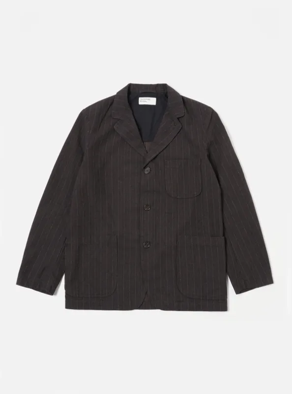 Universal Works Three Button Jacket in Brown Italian Pinstripe sold by Universal Works