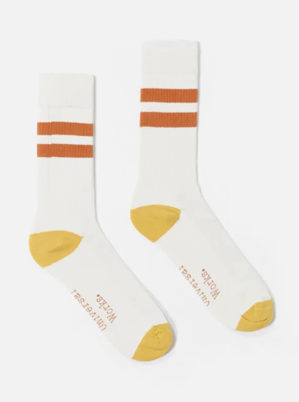 Ecru/Orange Cotton Rib Sport Sock sold by Universal Works