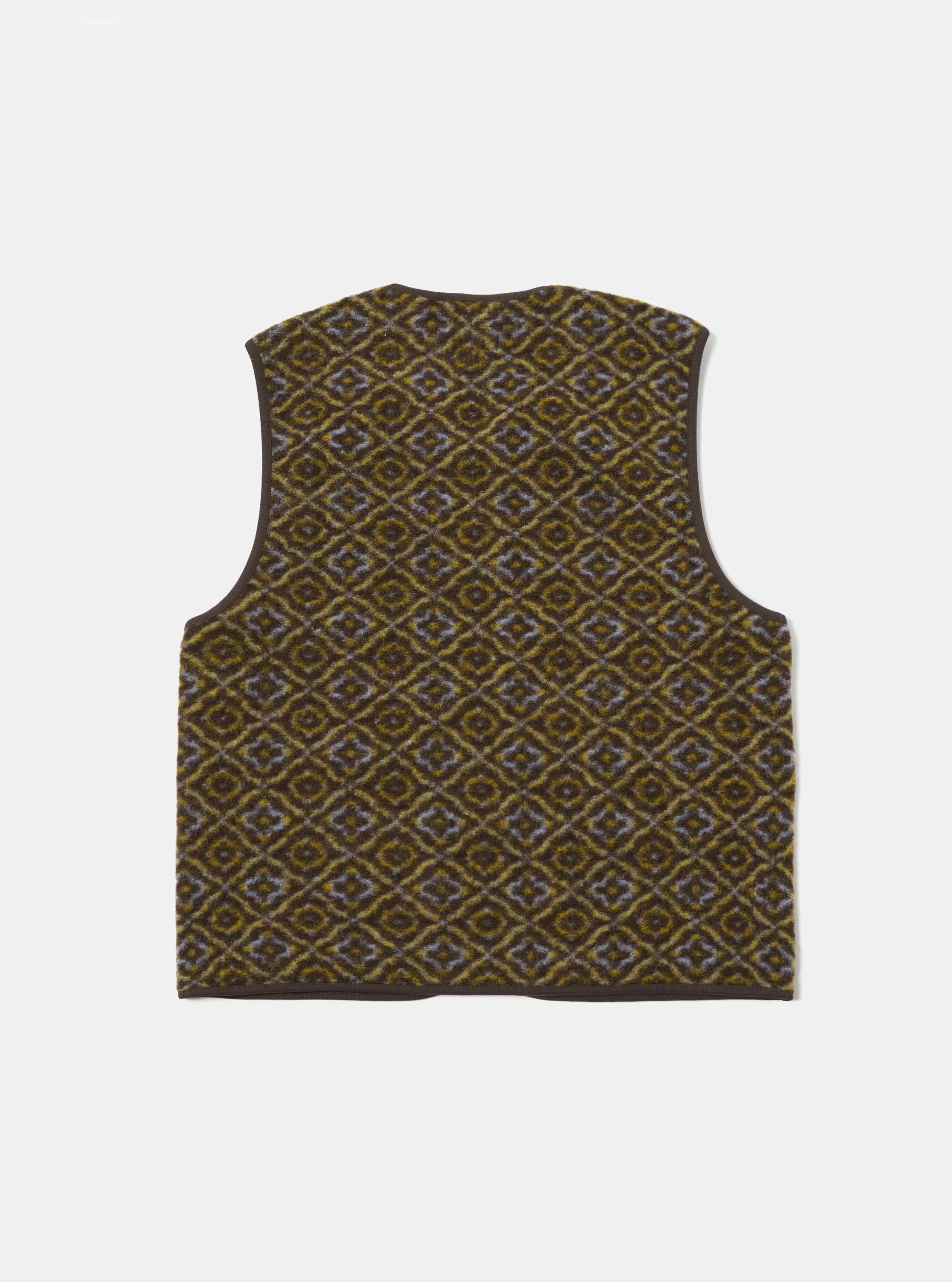 Universal Works Zip Gilet in Brown Geometric Fleece sold by Universal Works product image thumbnail 2