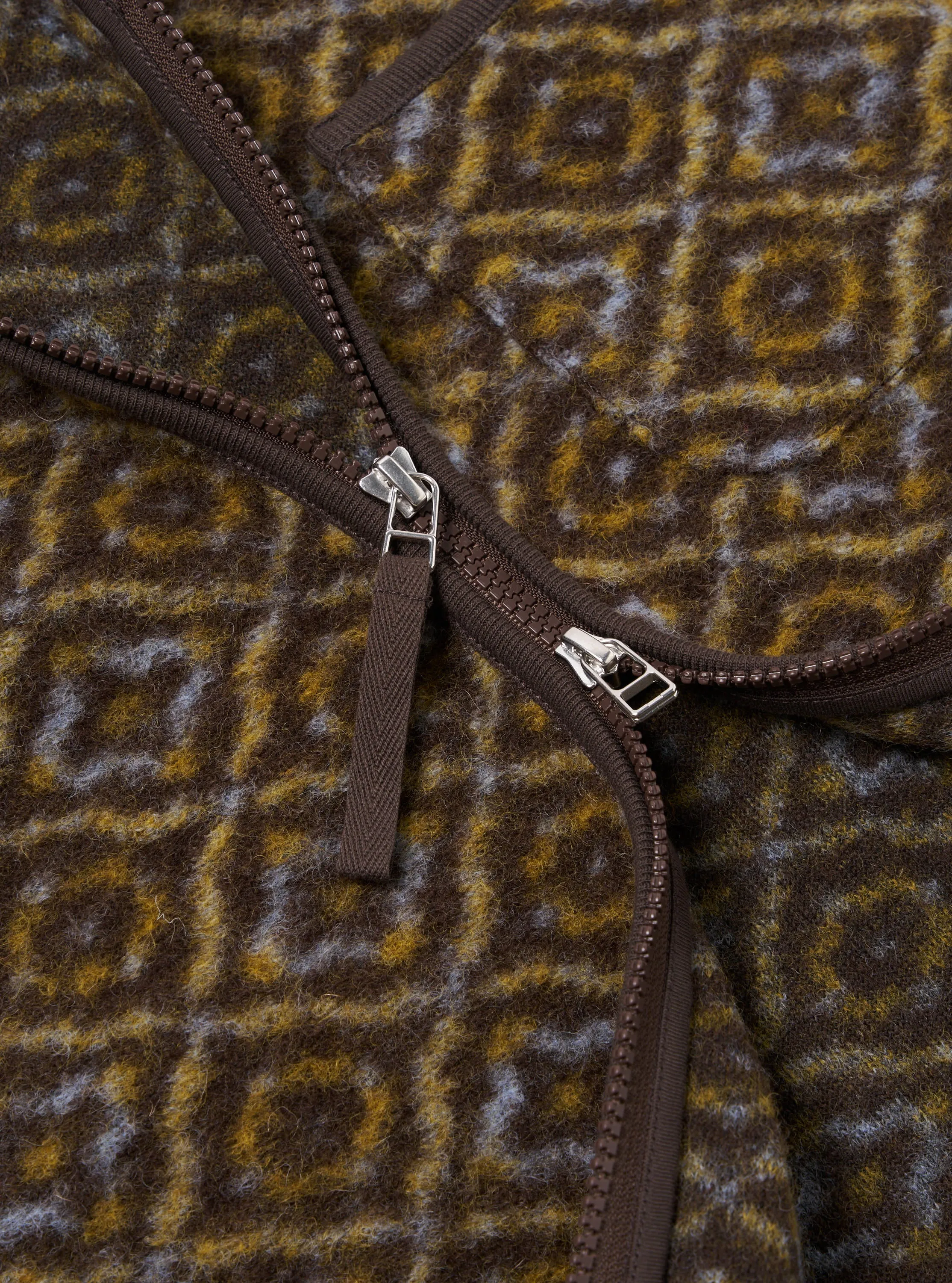 Universal Works Zip Gilet in Brown Geometric Fleece sold by Universal Works product image thumbnail 4