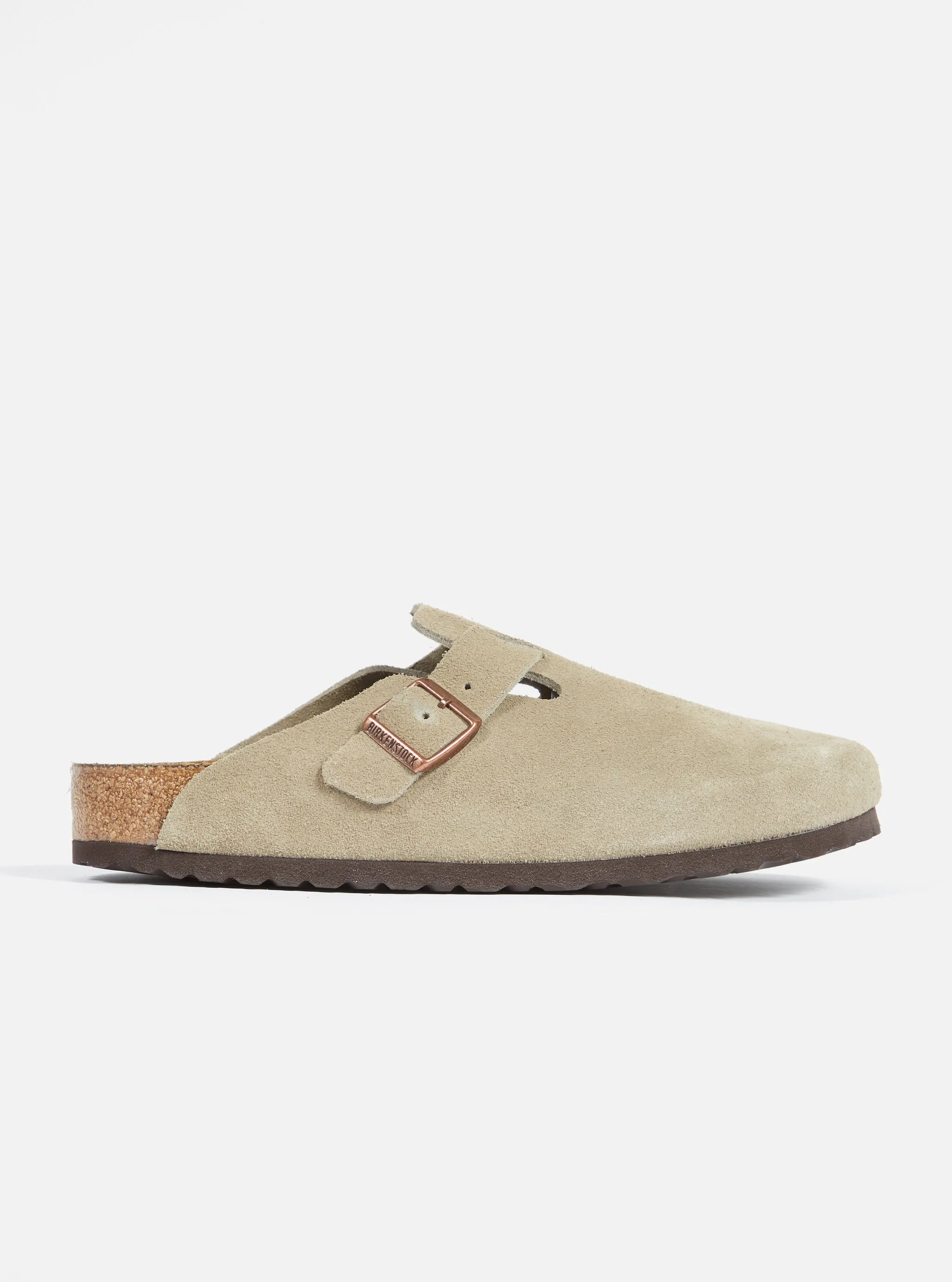 Birkenstock Soft Footbed Boston in Taupe Suede sold by Universal Works