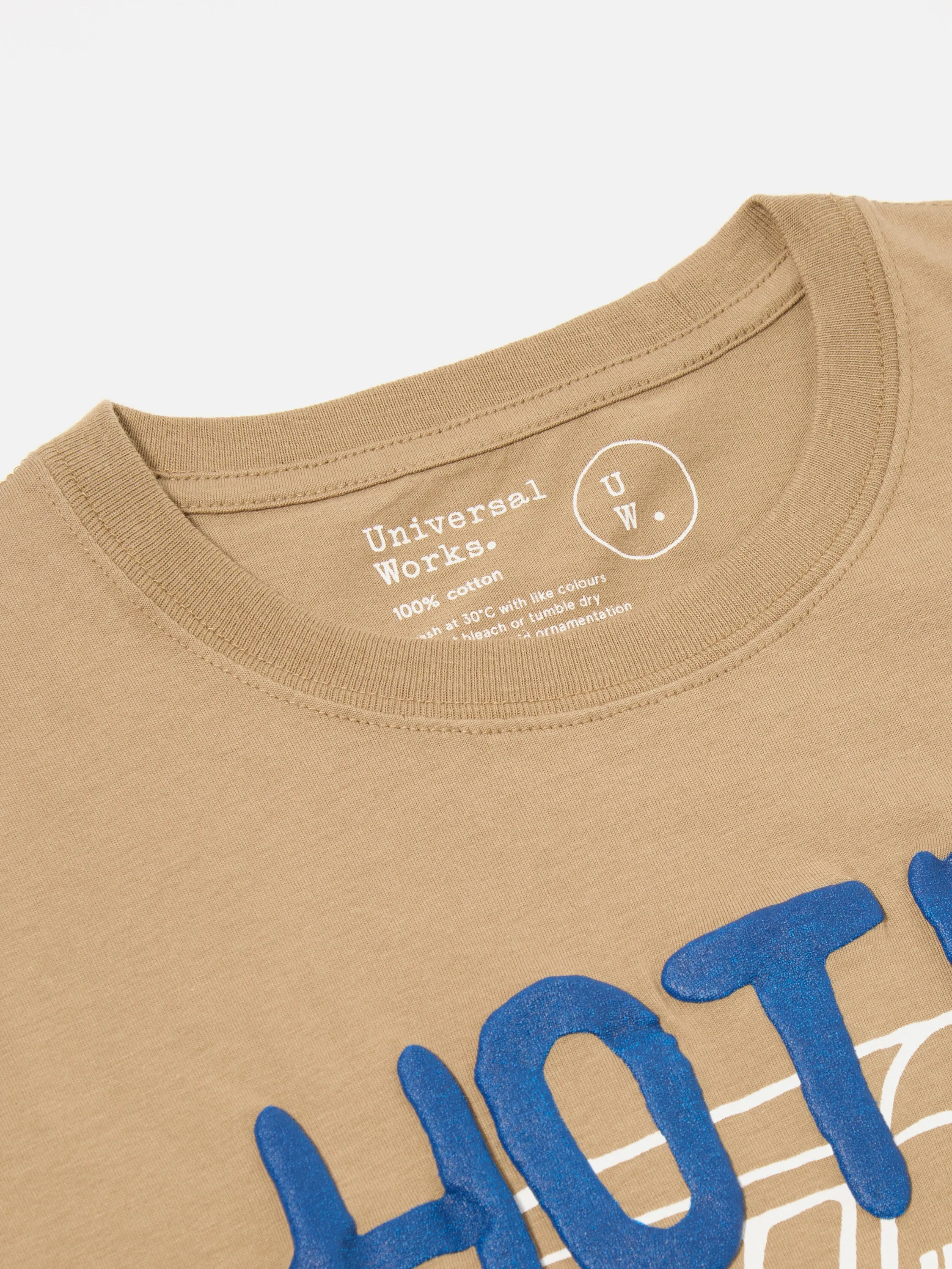 Universal Works Print Tee in Sand 'Hotel Deluxe' Single Jersey sold by Universal Works product image thumbnail 4