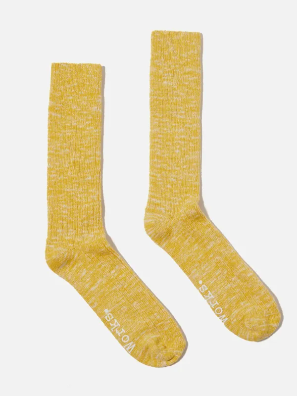 Yellow Slub Knit Slub Sock made by Universal Works