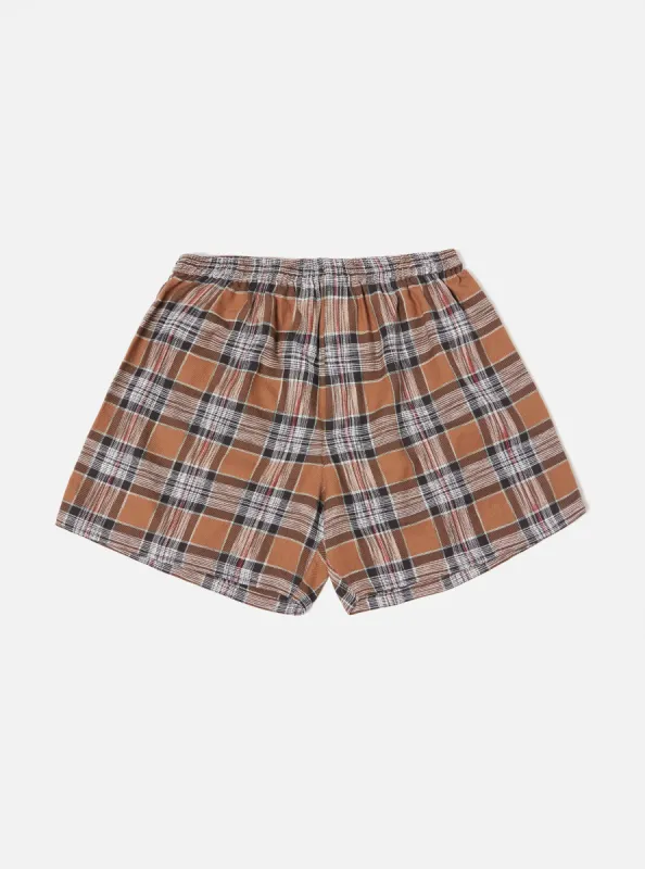 Universal Works Boxer Short in Brown Ikat Twill Check sold by Universal Works
