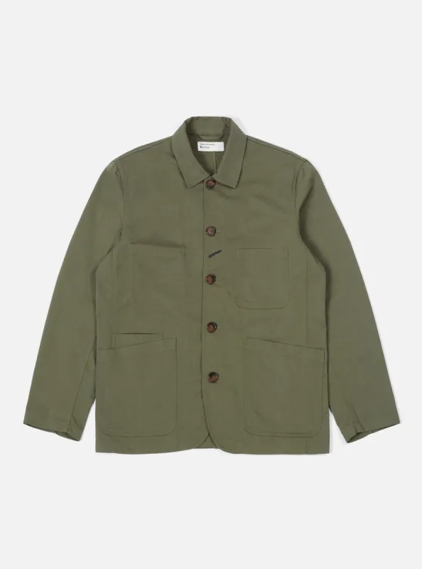 Universal Works Bakers Jacket in Light Olive Twill sold by Universal Works