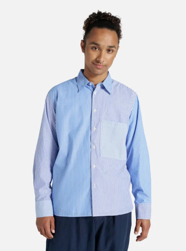 Universal Works Square Pocket Shirt in Blue/White Classic Principe Mix sold by Universal Works