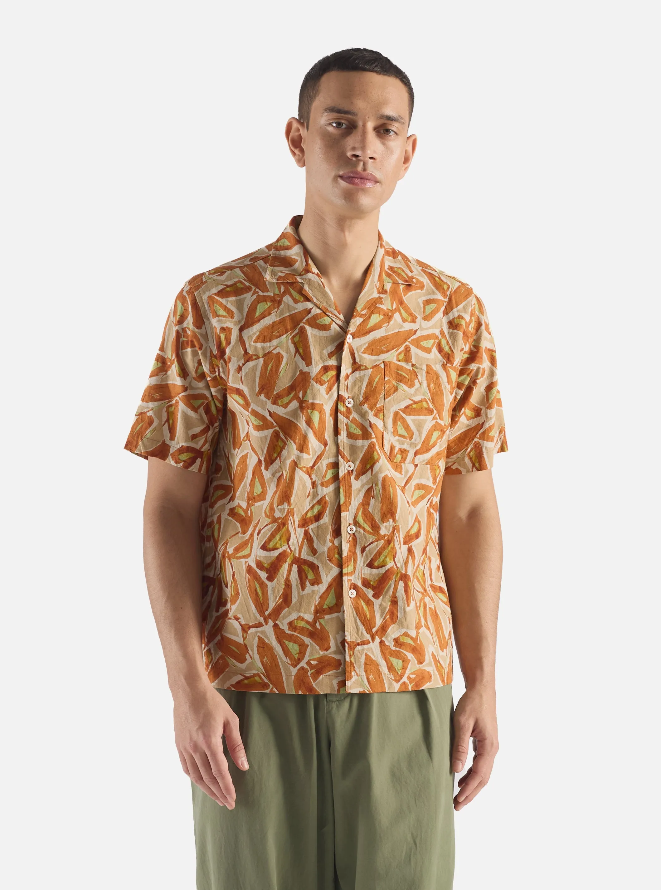 Universal Works Minari Shirt in Terracotta Artist Flower Lincot sold by Universal Works