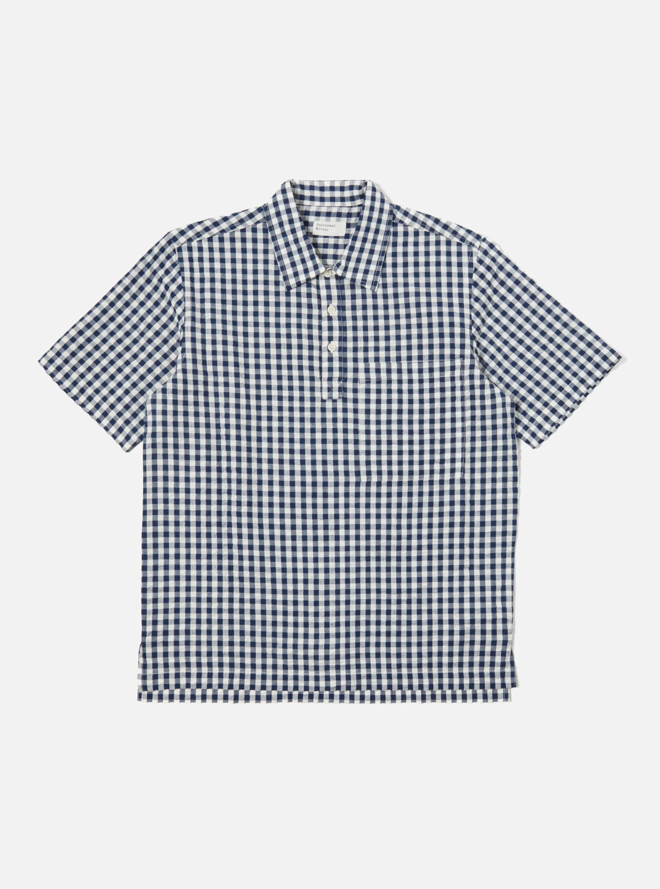Universal Works Pullover Shirt in Navy Gingham Seersucker sold by Universal Works product image thumbnail 2