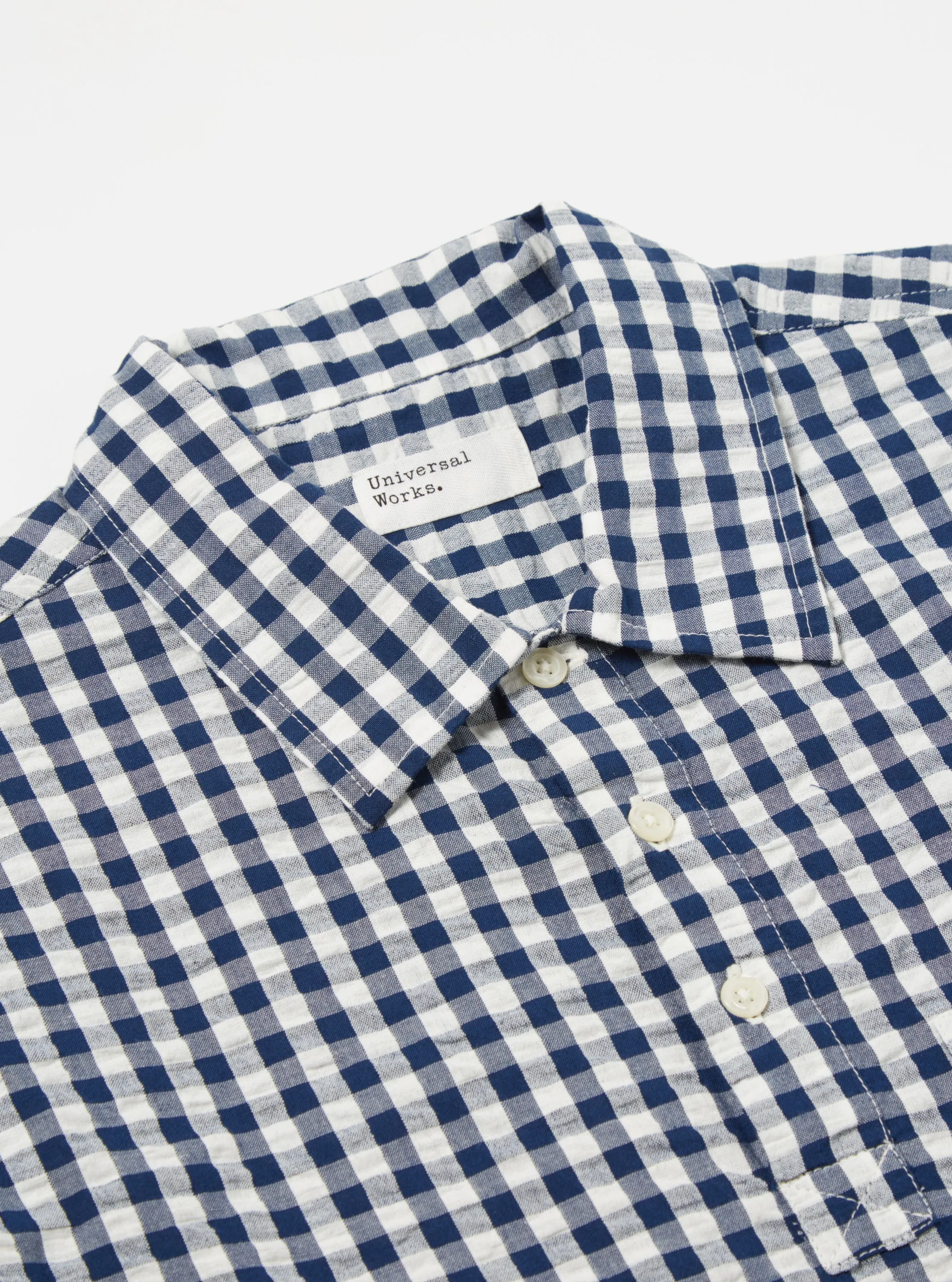 Universal Works Pullover Shirt in Navy Gingham Seersucker sold by Universal Works product image thumbnail 4