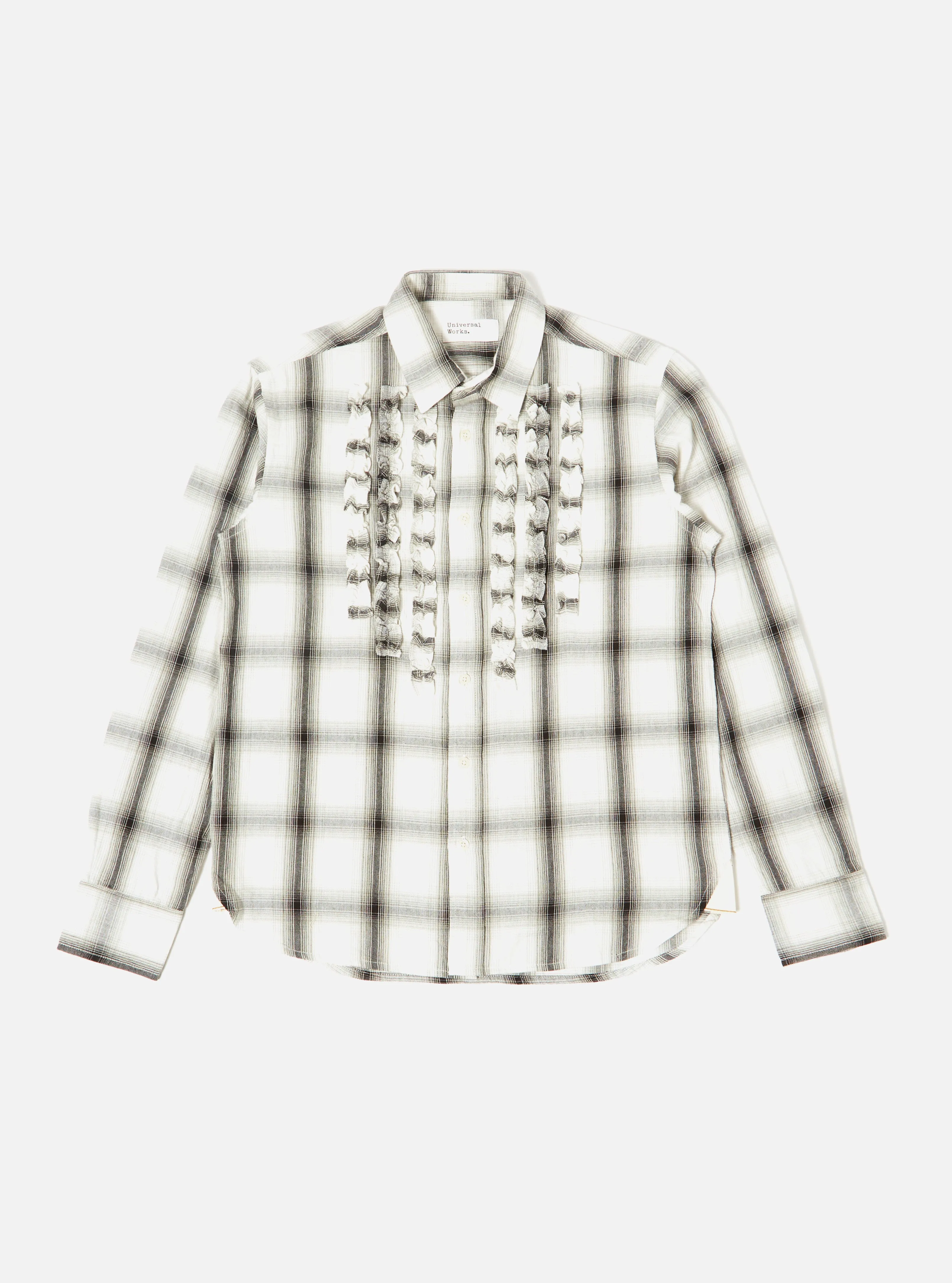 Universal Works Frill Shirt in Ecru Shadow Check sold by Universal Works