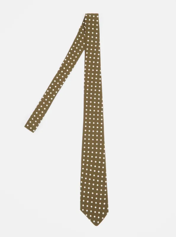 Universal Works Tie in Olive Dot Print sold by Universal Works