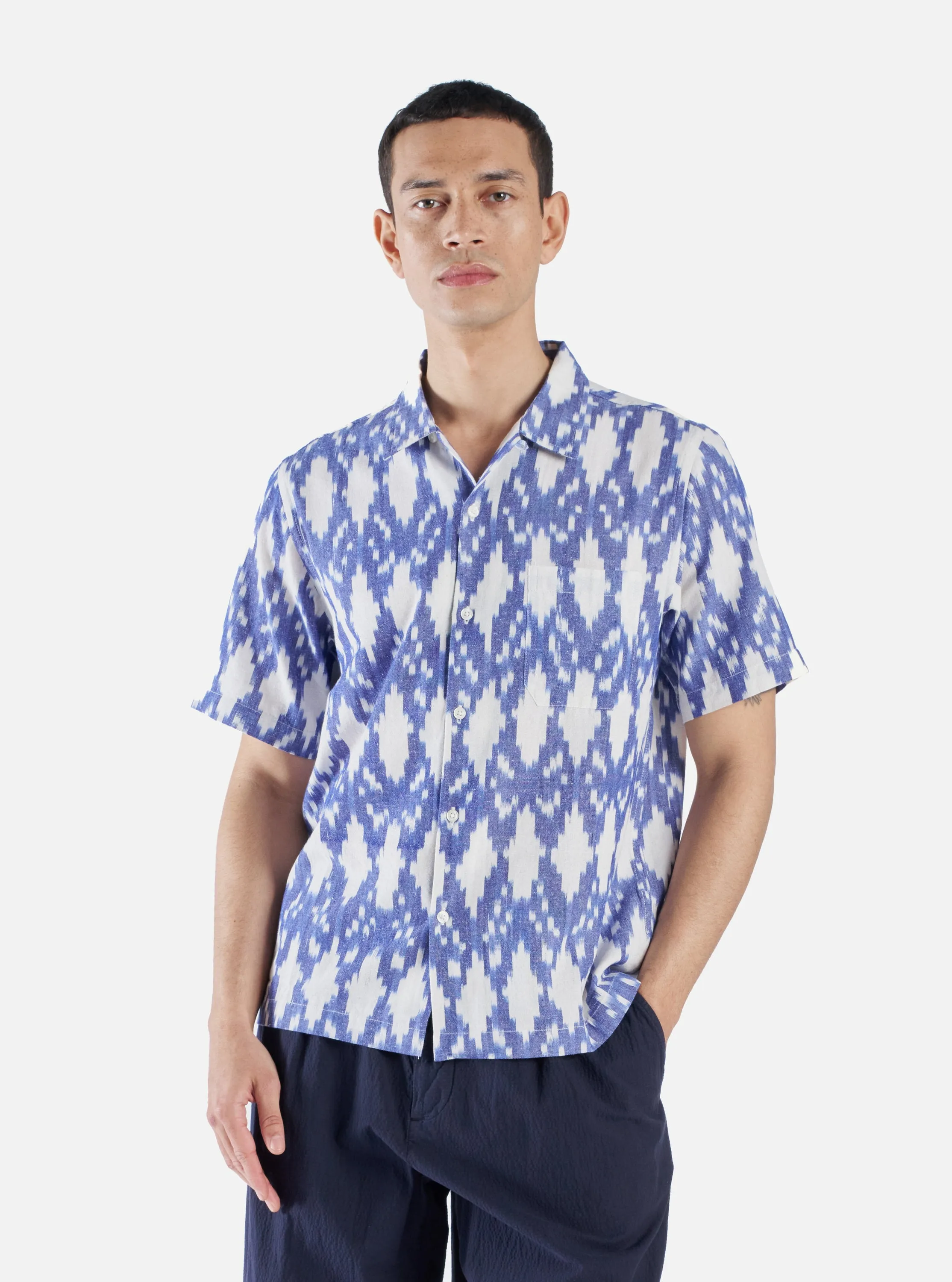 Universal Works Road Shirt in Ecru Summer Ikat sold by Universal Works