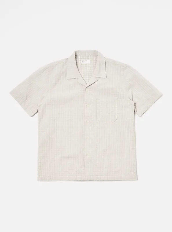Universal Works Road Shirt in Light Olive Delos Back Cotton sold by Universal Works