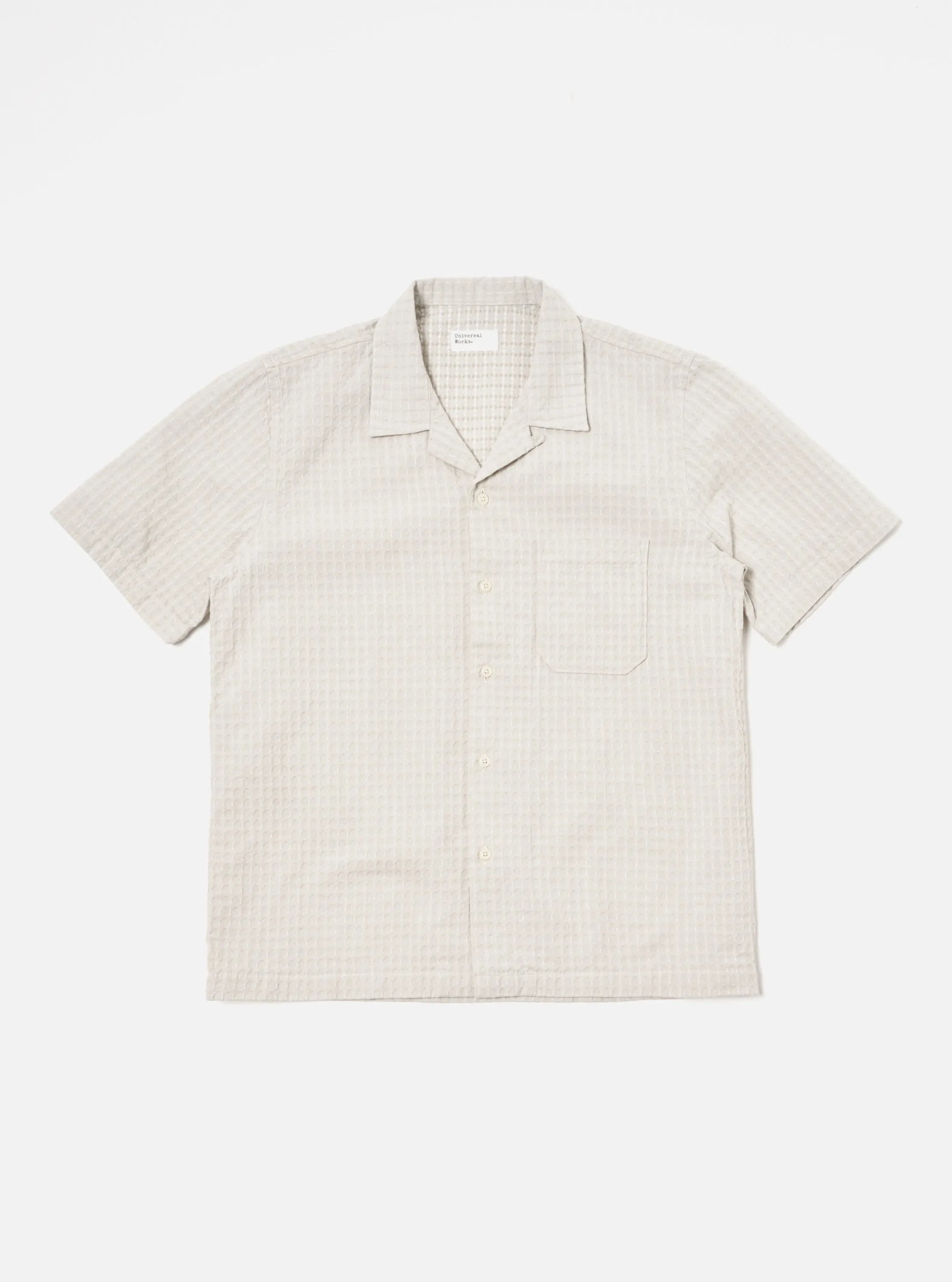 Universal Works Road Shirt in Light Olive Delos Back Cotton sold by Universal Works