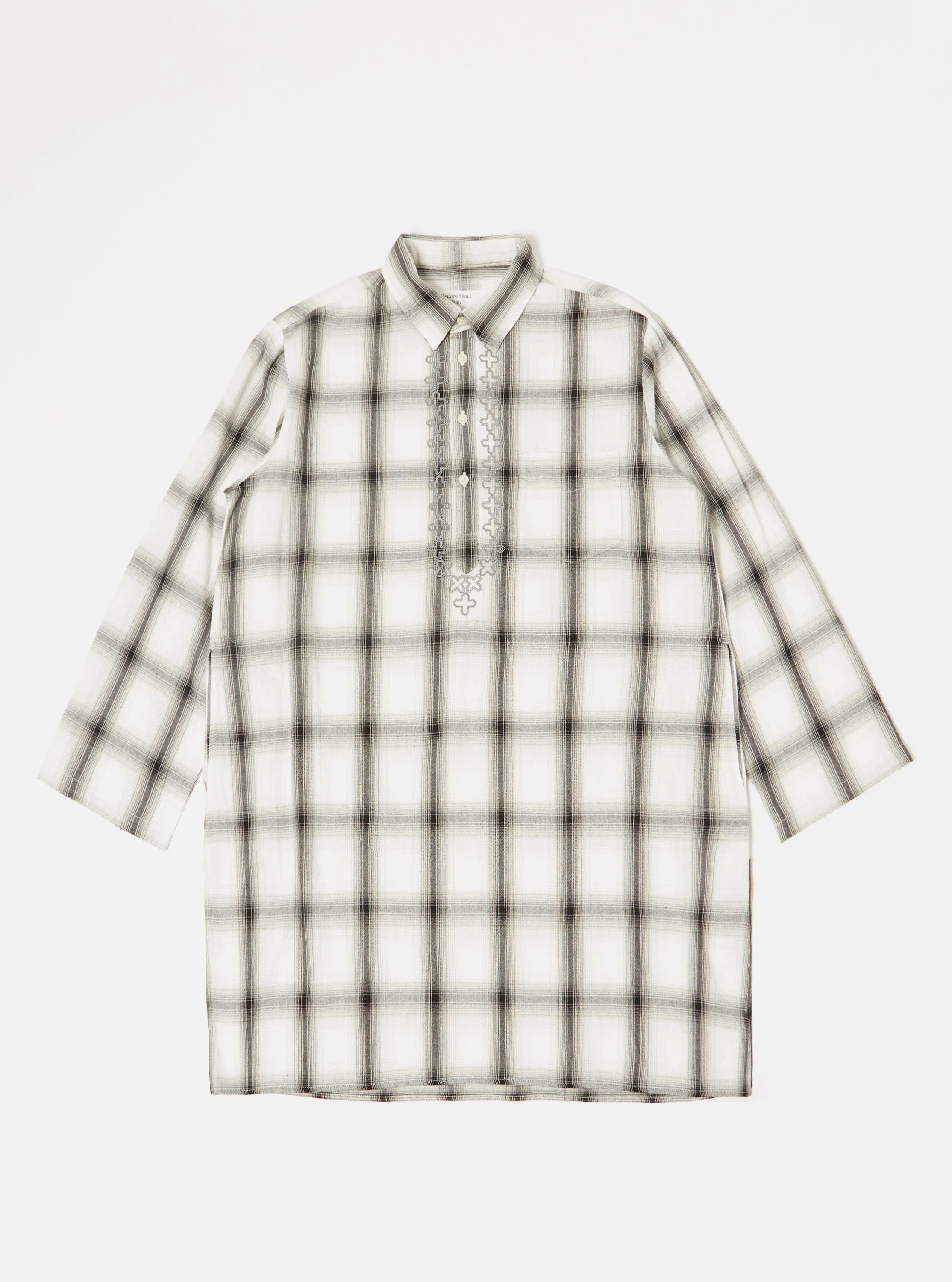Universal Works Kurta Shirt in Ecru Shadow Check sold by Universal Works