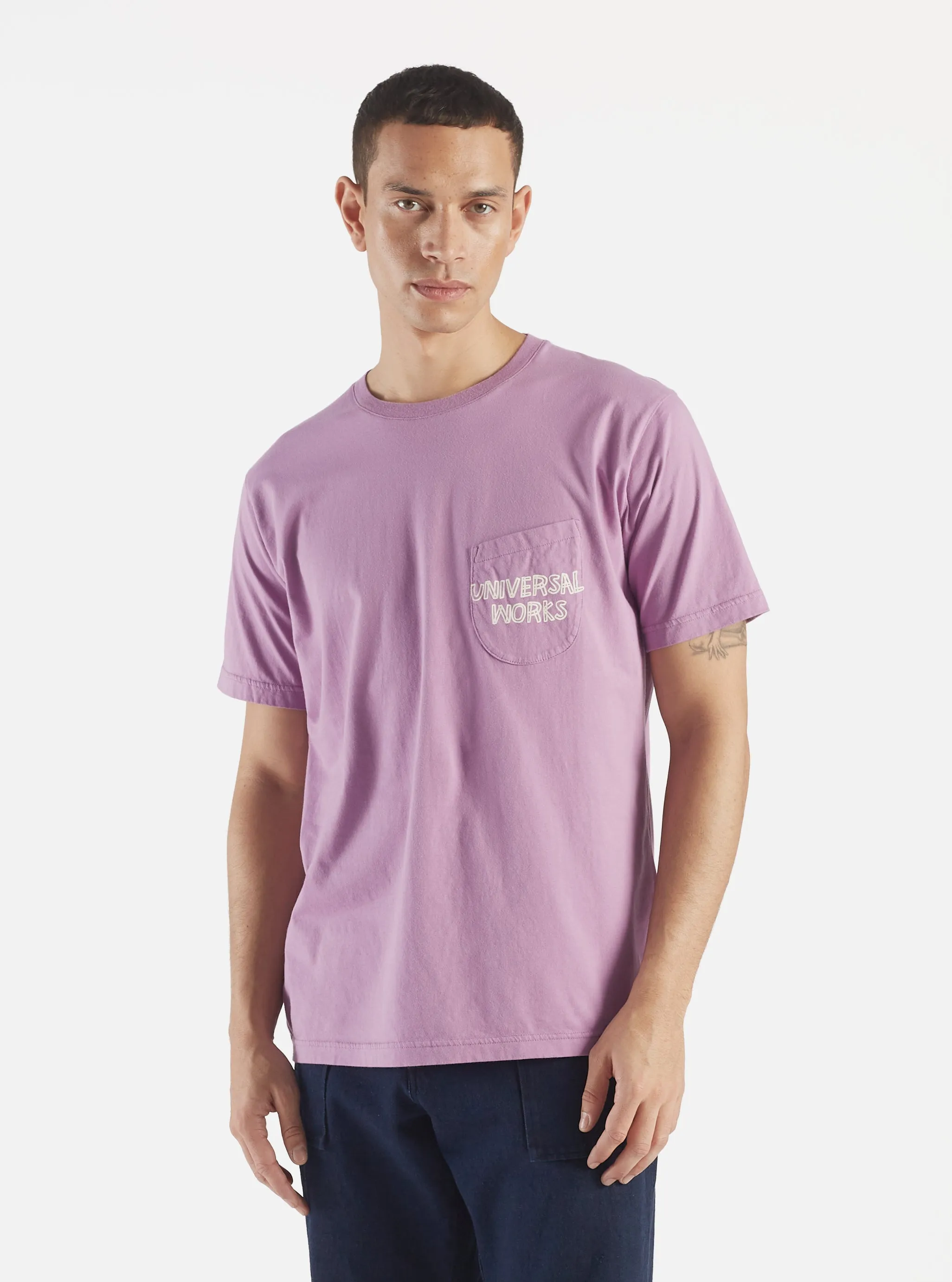 Universal Works Print Pocket Tee in Lilac Organic Jersey sold by Universal Works