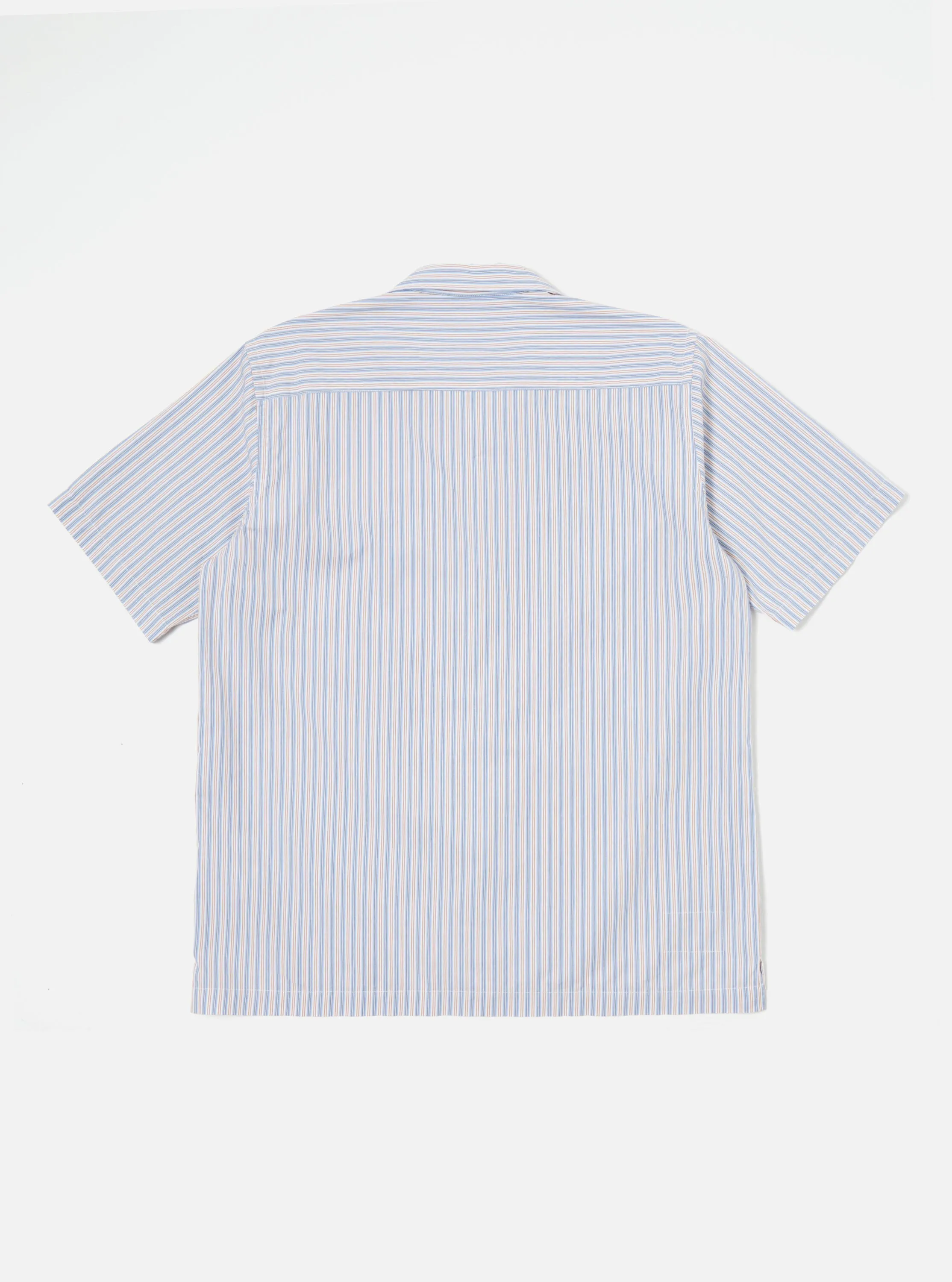Universal Works Camp Shirt II in Blue/Orange Busy Stripe Cotton sold by Universal Works product image thumbnail 3