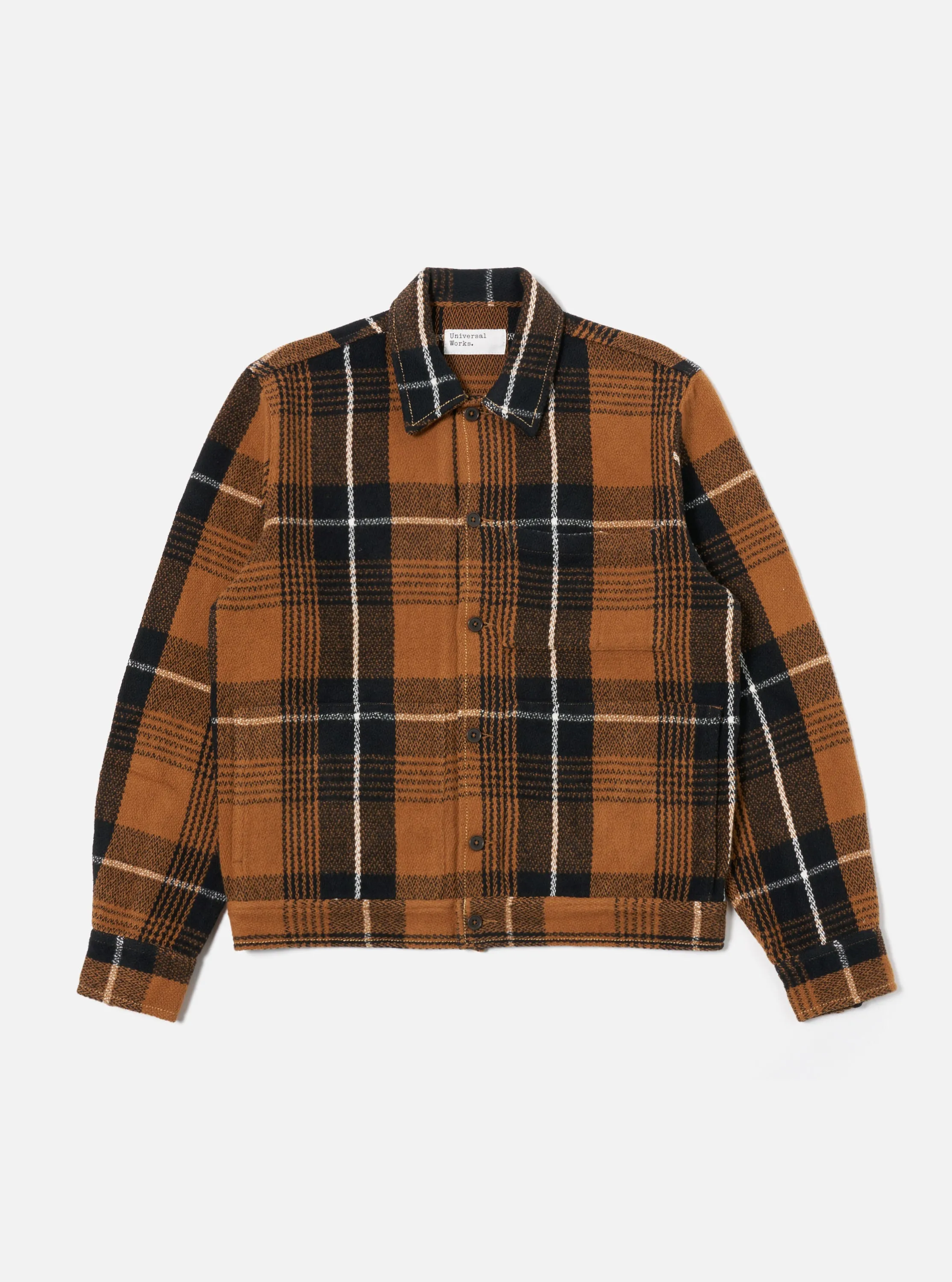 Universal Works Uniform Jacket in Brown Earth II Check sold by Universal Works
