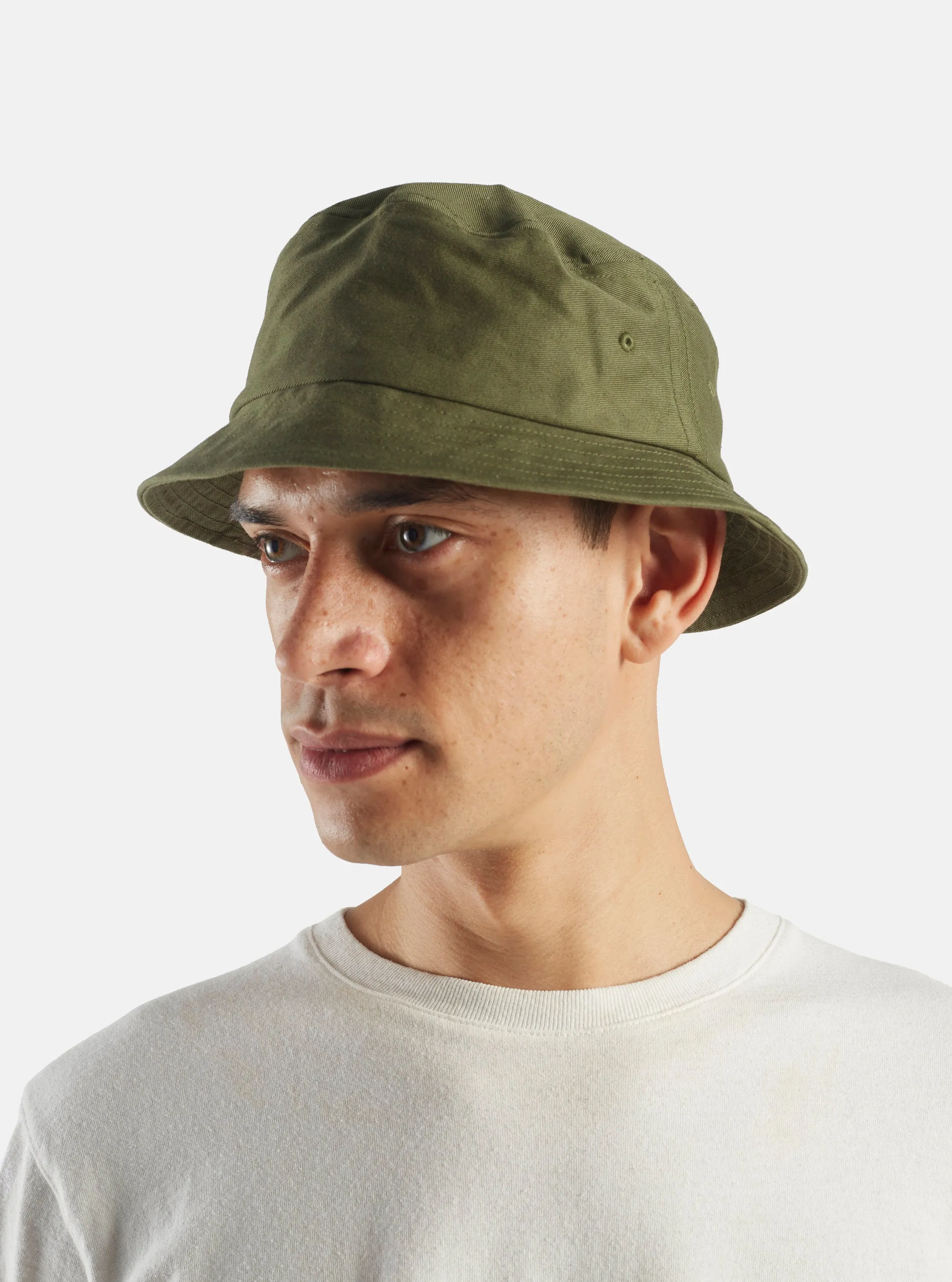 Universal Works Beach Hat in Light Olive Twill sold by Universal Works
