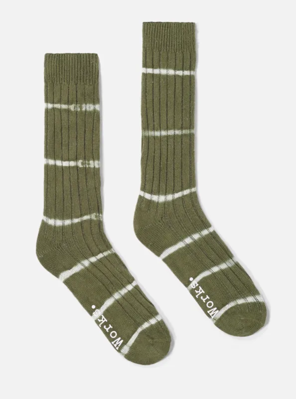 Olive Tie Dye Knit Slub Sock made by Universal Works