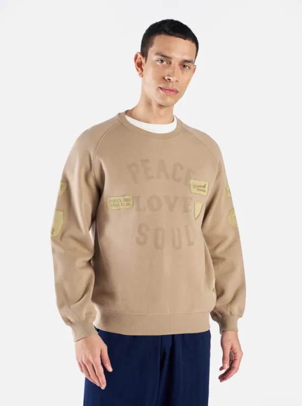 Universal Works 'Peace, Love & Soul' Sweatshirt in Sand Brush Back Sweat sold by Universal Works
