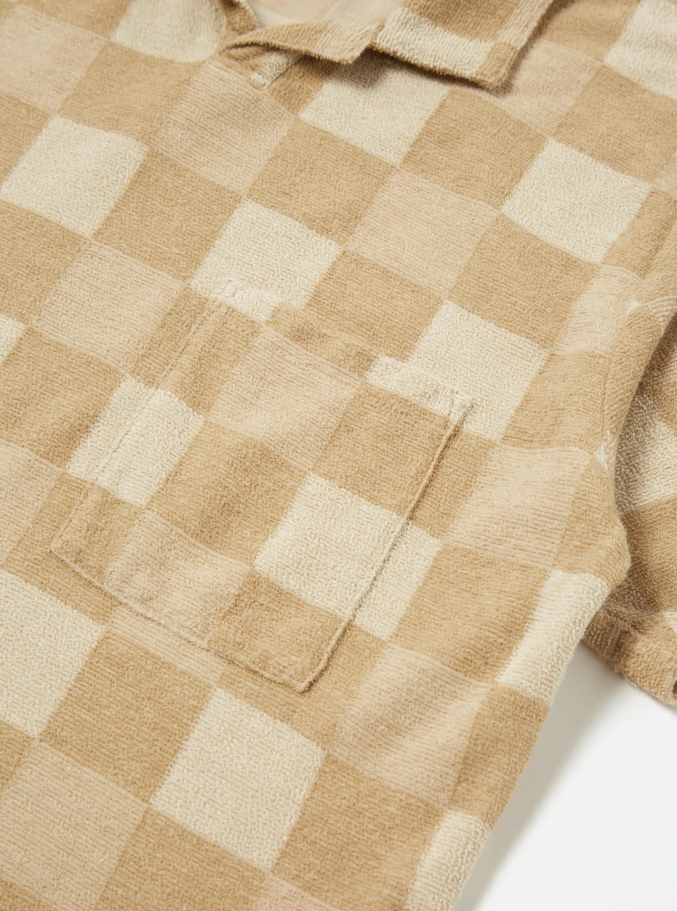 Universal Works Vacation Polo in Sand Checkboard Towelling sold by Universal Works product image thumbnail 5