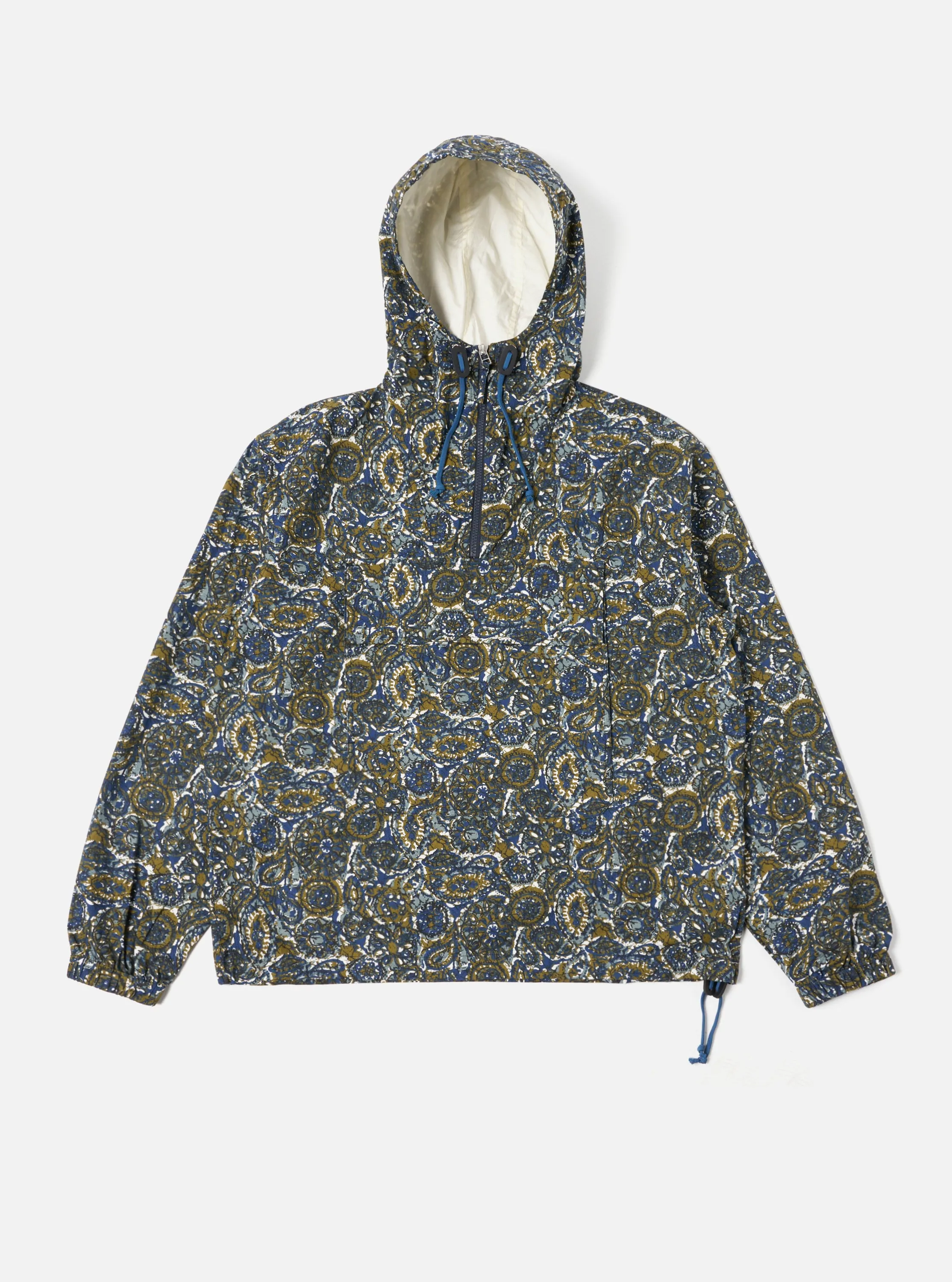 Universal Works Pullover Anorak in Navy Artist Print Cotton sold by Universal Works