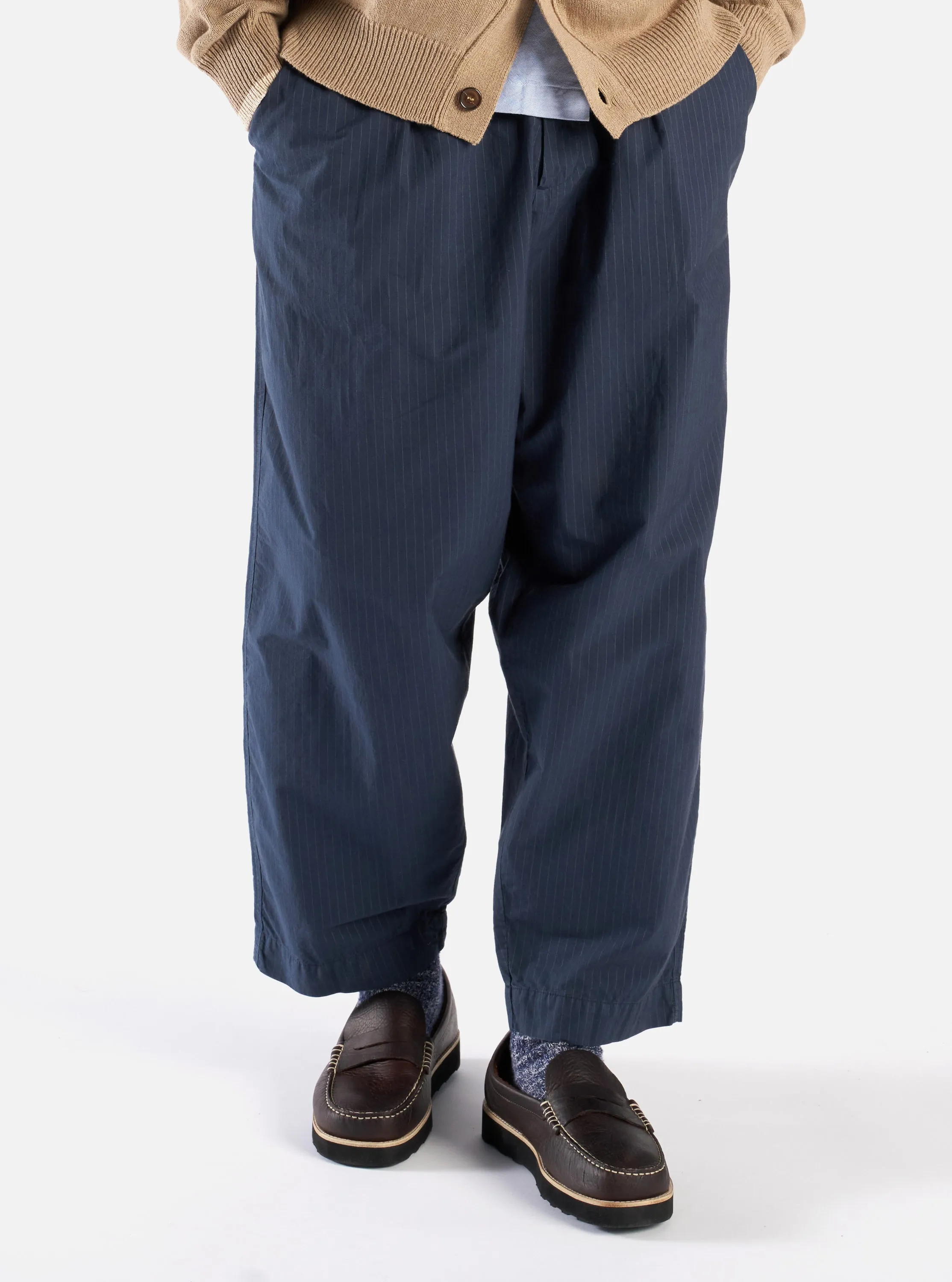 Universal Works Pleated Track Pant in Navy Nearly Pinstripe sold by Universal Works product image thumbnail 2