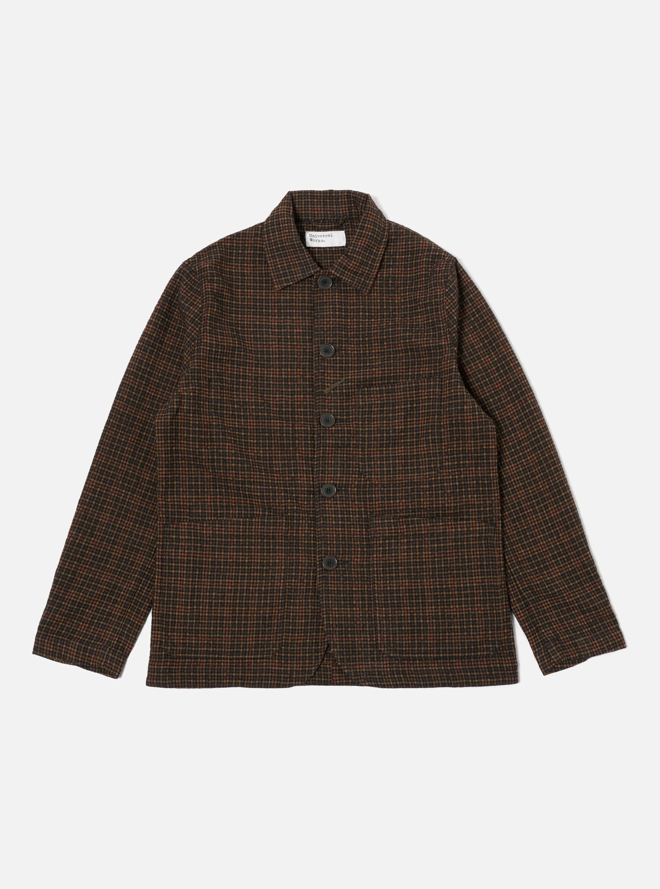 Universal Works Bakers Jacket in Black/Olive Albuquerque Check sold by Universal Works