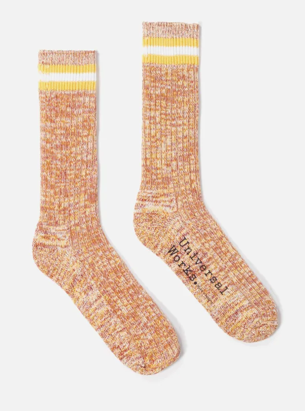 Yellow Cotton Everyday Stripe Sock made by Universal Works