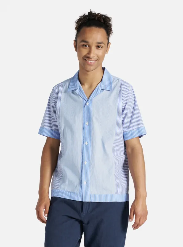 Universal Works Border Panel Shirt in Blue/White Classic Principe Mix sold by Universal Works
