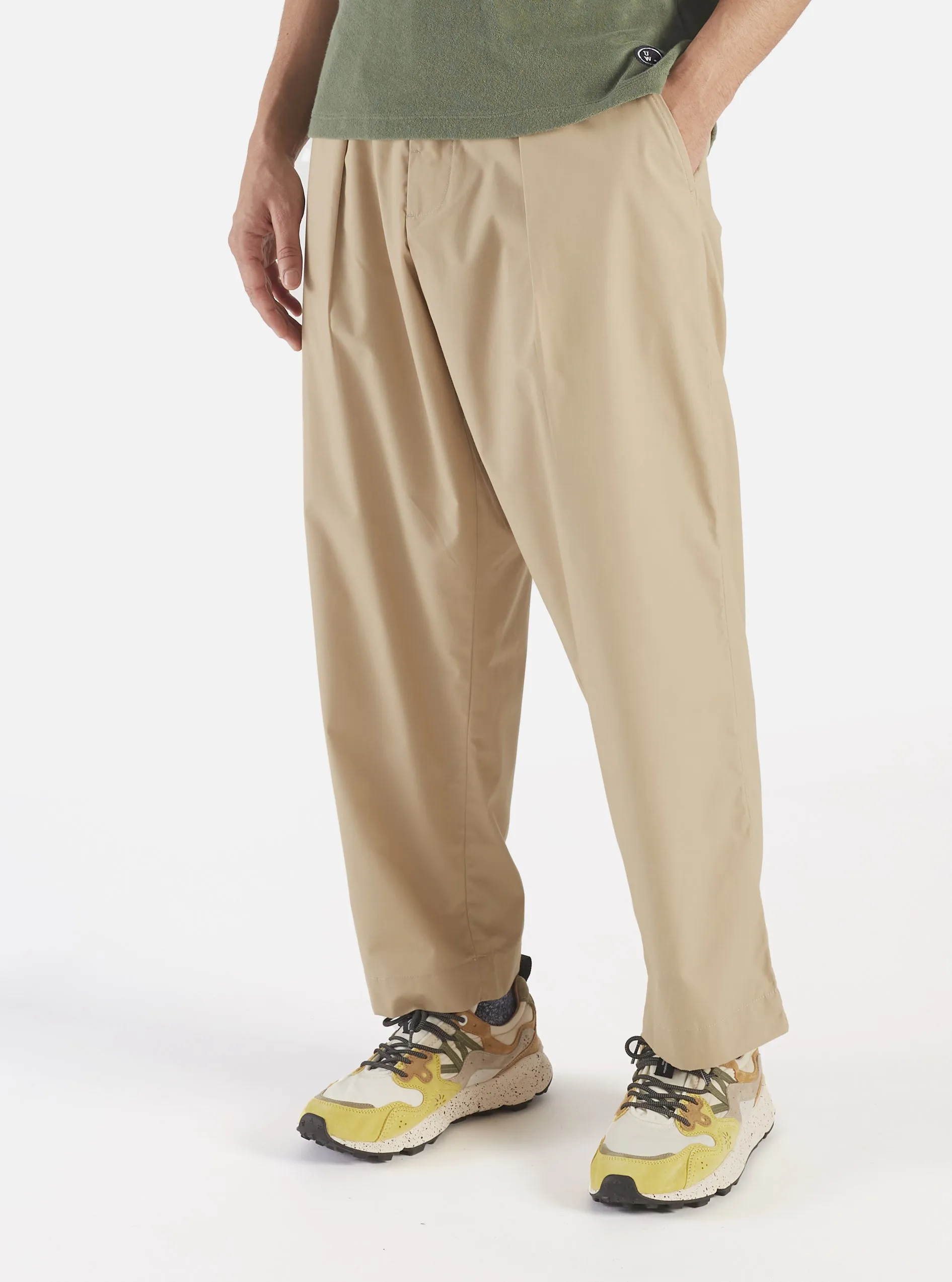 Universal Works Oxford Pant in Sand Recycled Poly Tech sold by Universal Works